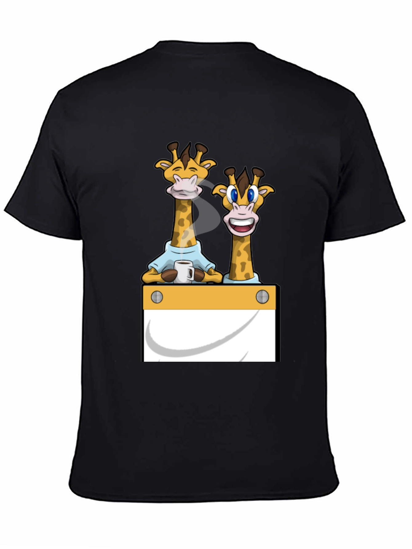 Giraffe Cartoon Graphic Print Black T-Shirt