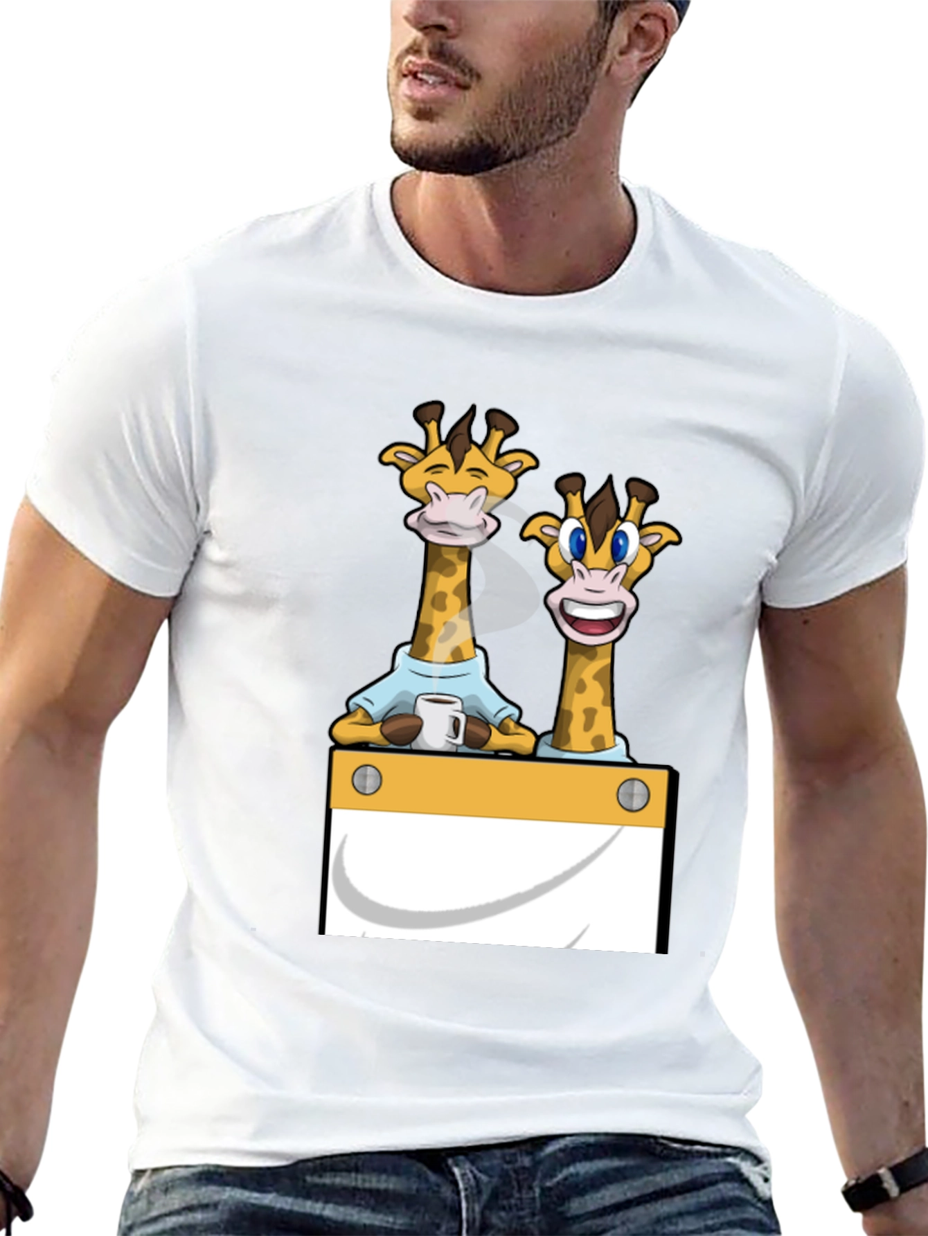 Giraffe Cartoon Graphic Print Black T-Shirt