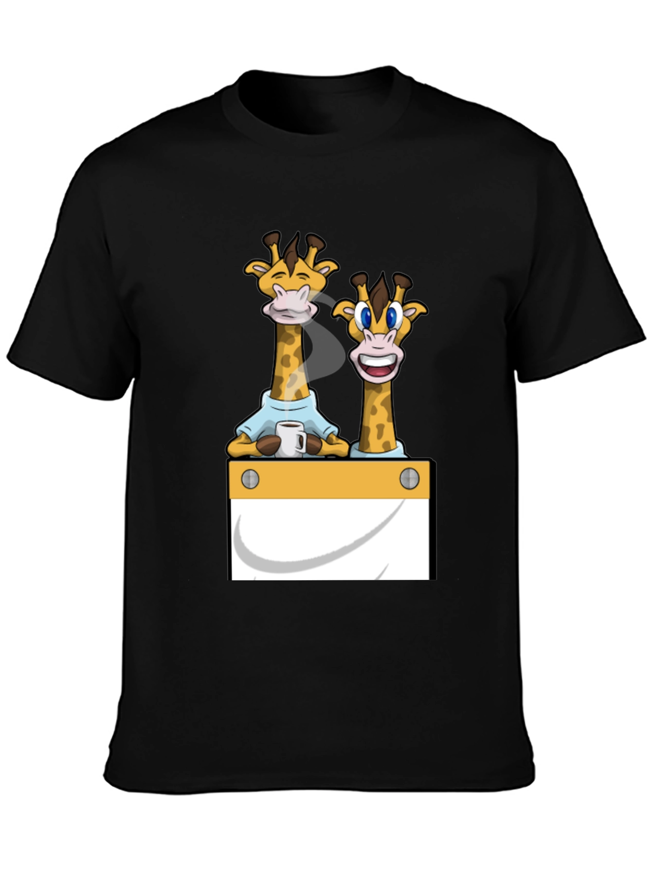 Giraffe Cartoon Graphic Print Black T-Shirt