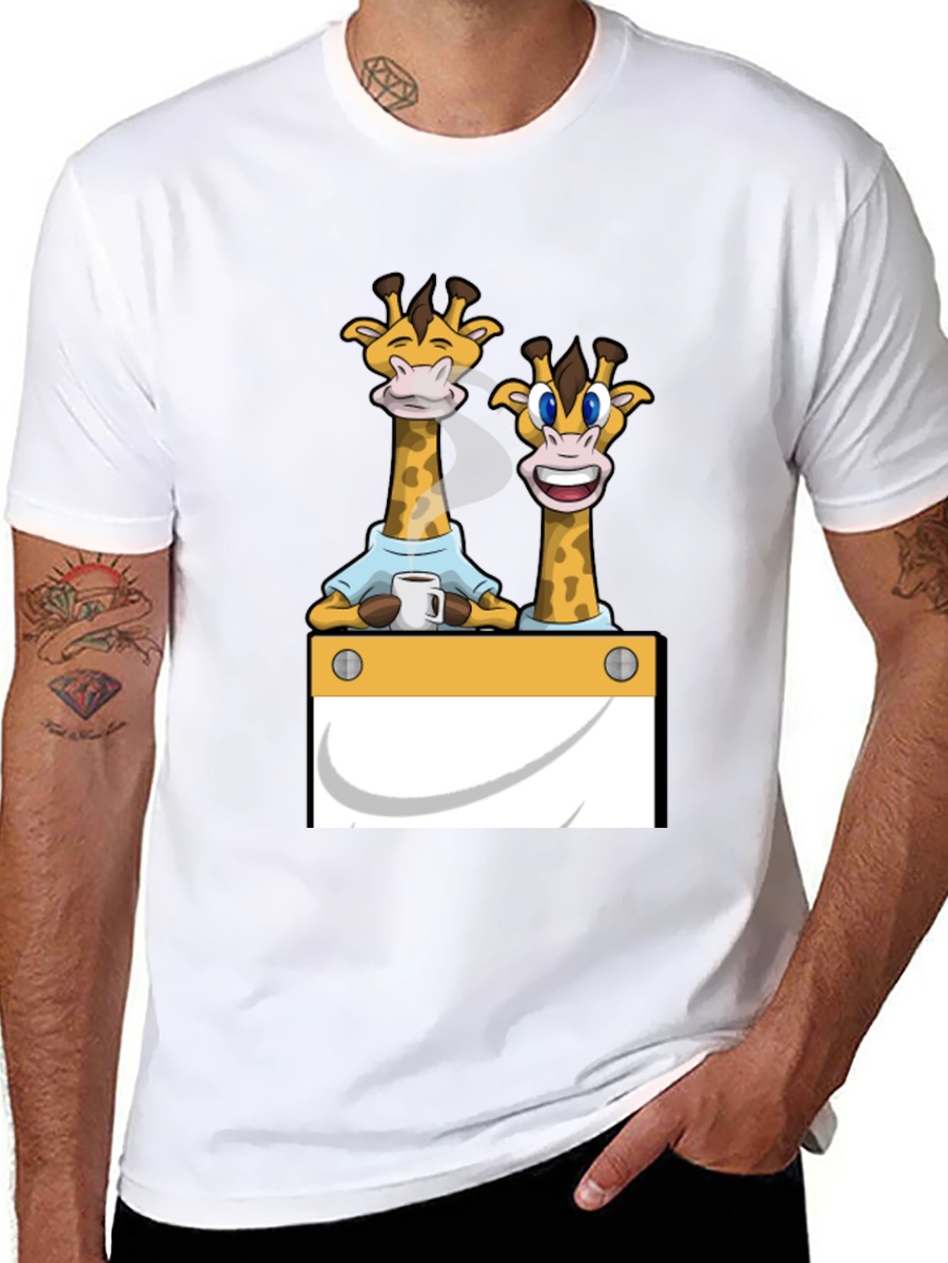 Giraffe Cartoon Graphic Print Black T-Shirt