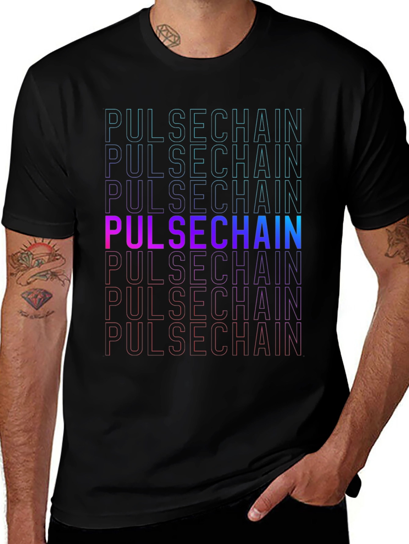 Pulsechain Mens Black Graphic T-Shirt