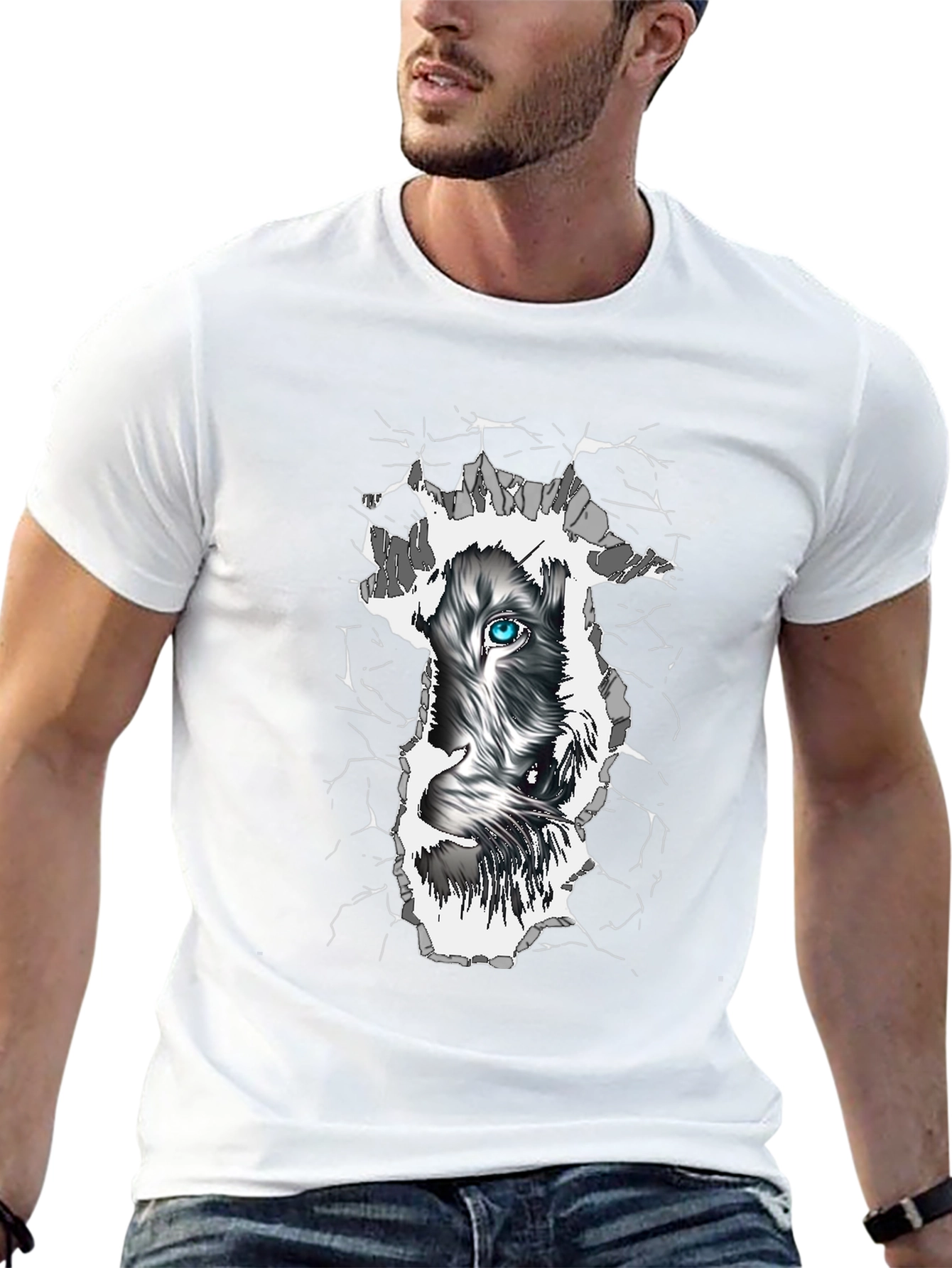 Wolf Eye Graphic Print Black T-Shirt
