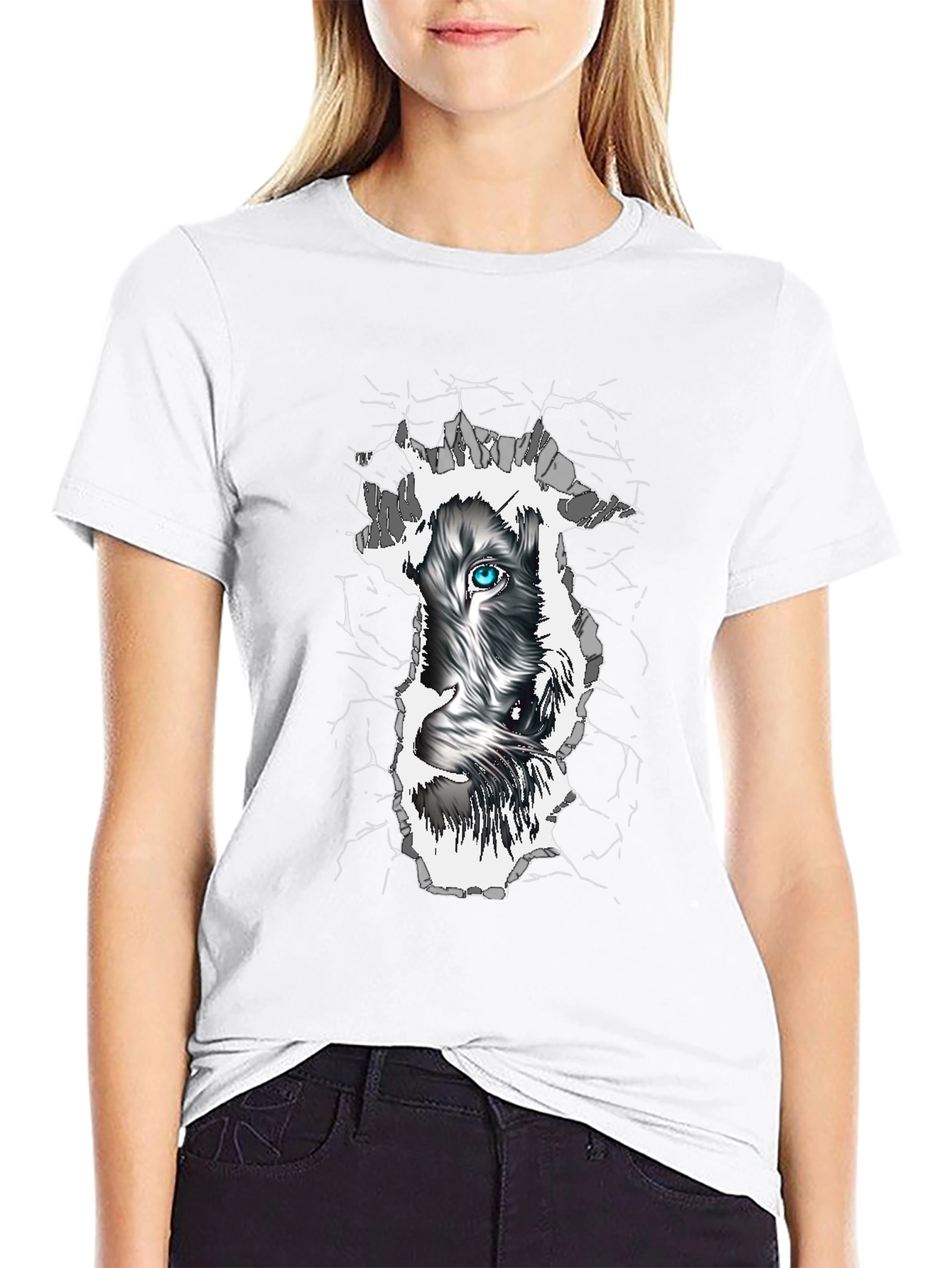 Wolf Eye Graphic Print Black T-Shirt