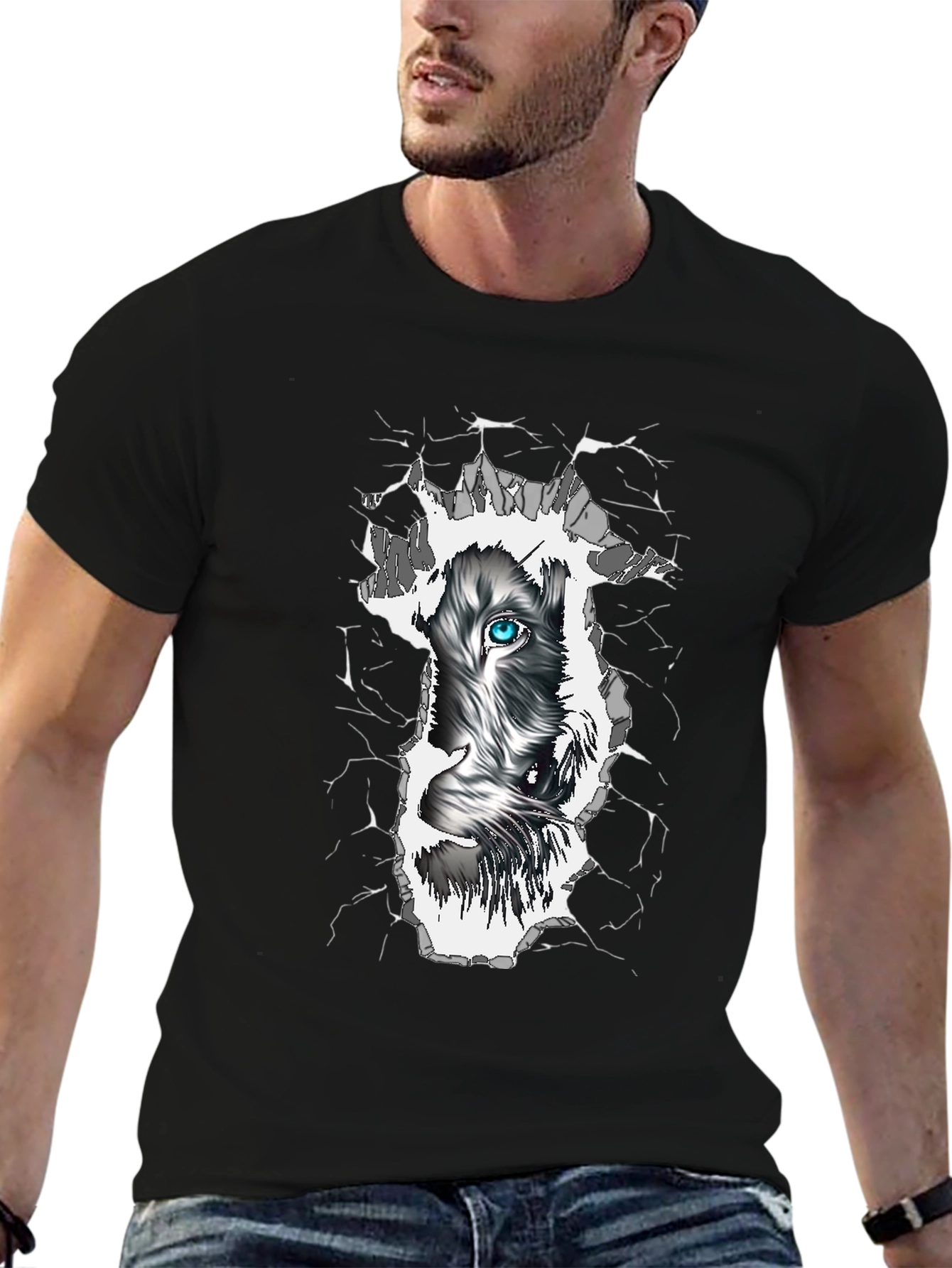 Wolf Eye Graphic Print Black T-Shirt