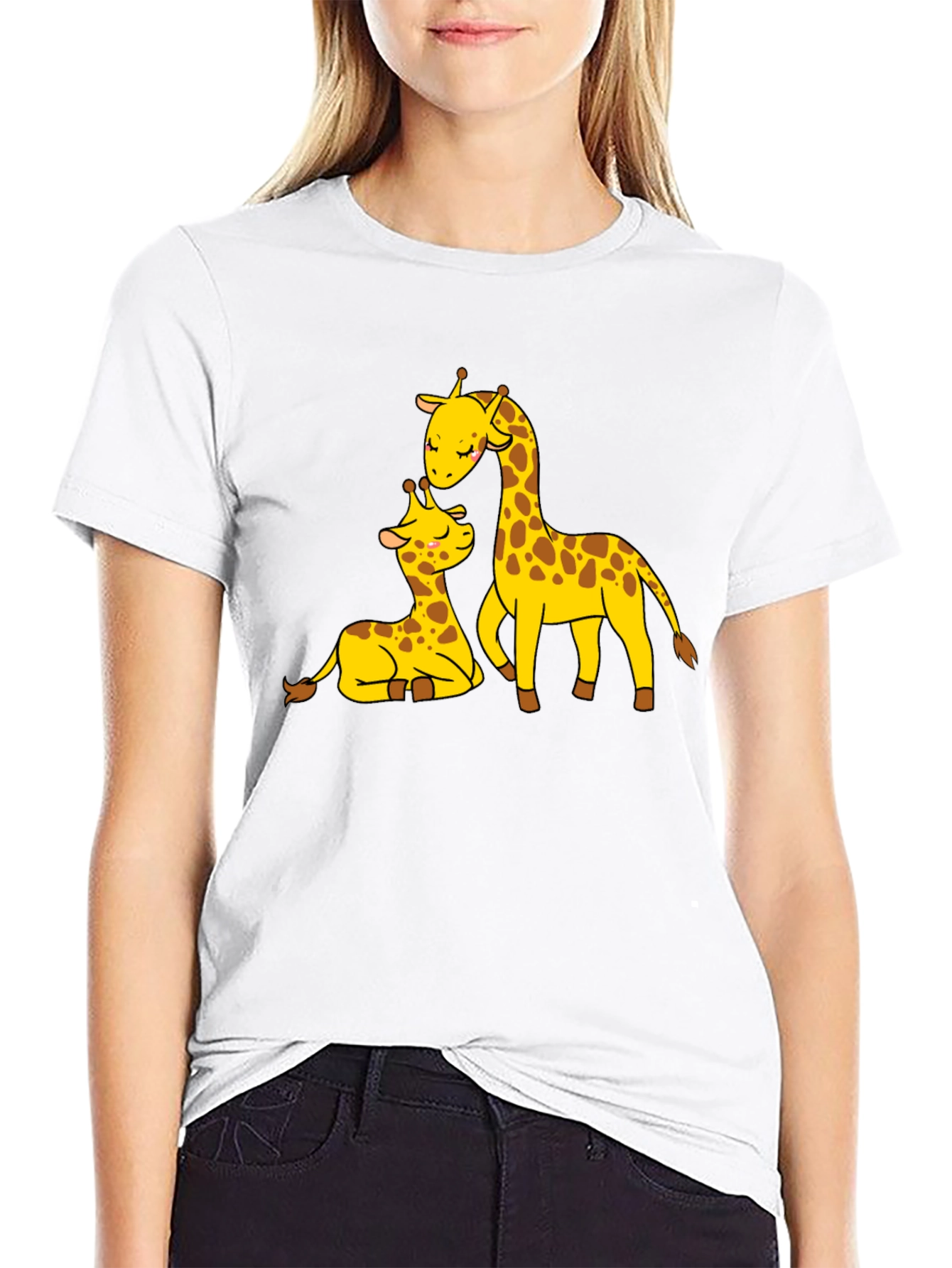 Cute Giraffe Family Black T-Shirt