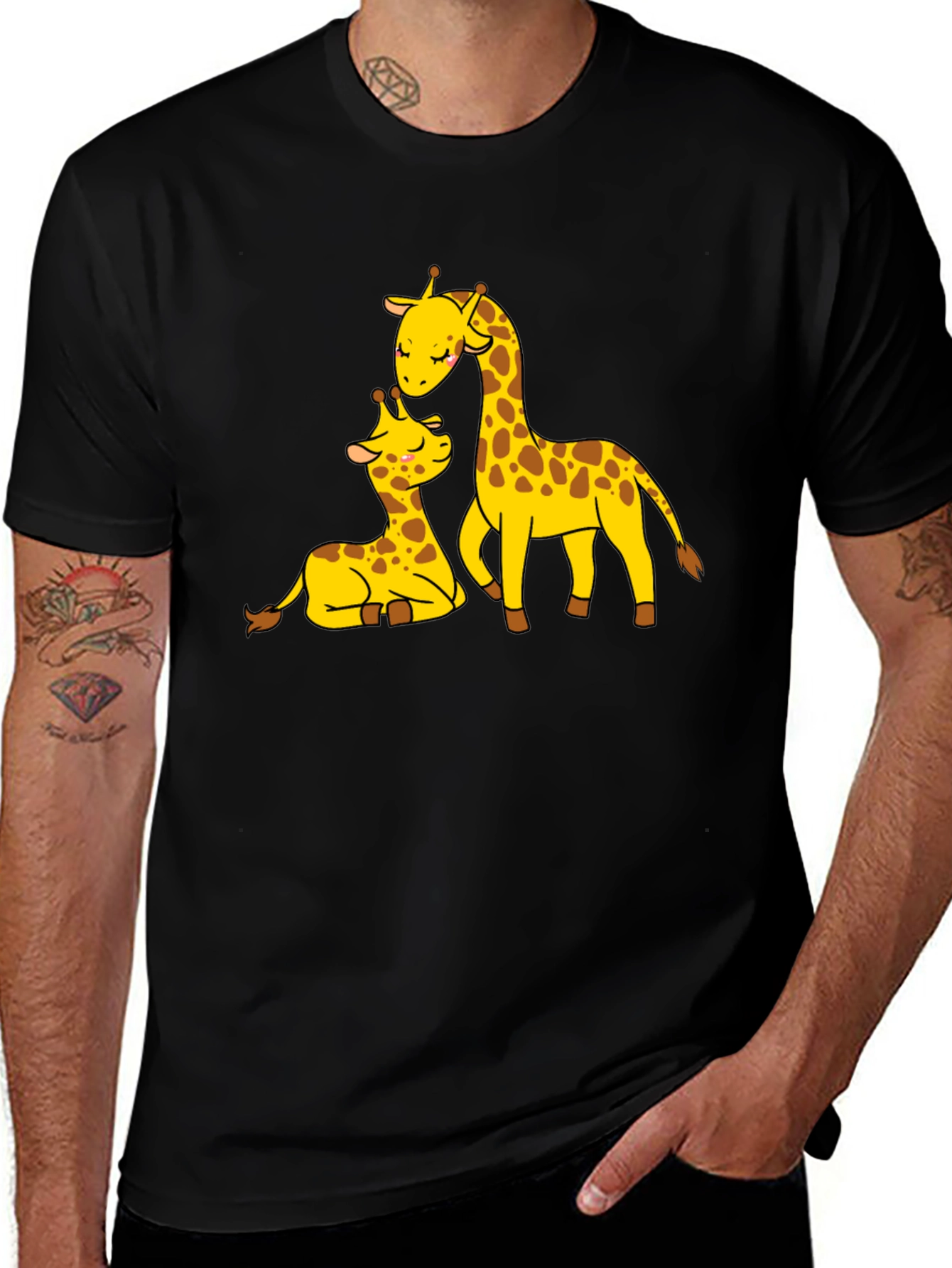 Cute Giraffe Family Black T-Shirt