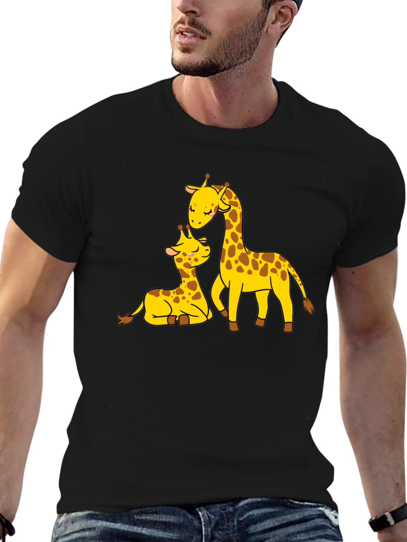Cute Giraffe Family Black T-Shirt