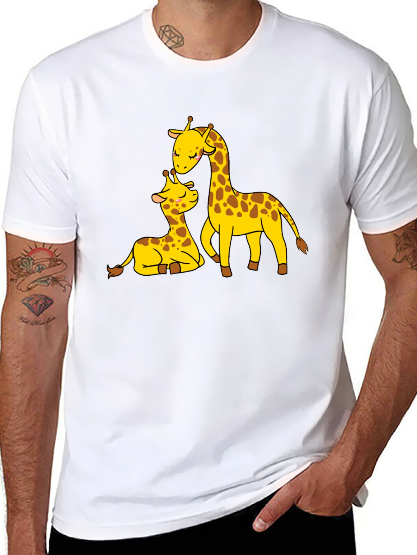 Cute Giraffe Family Black T-Shirt