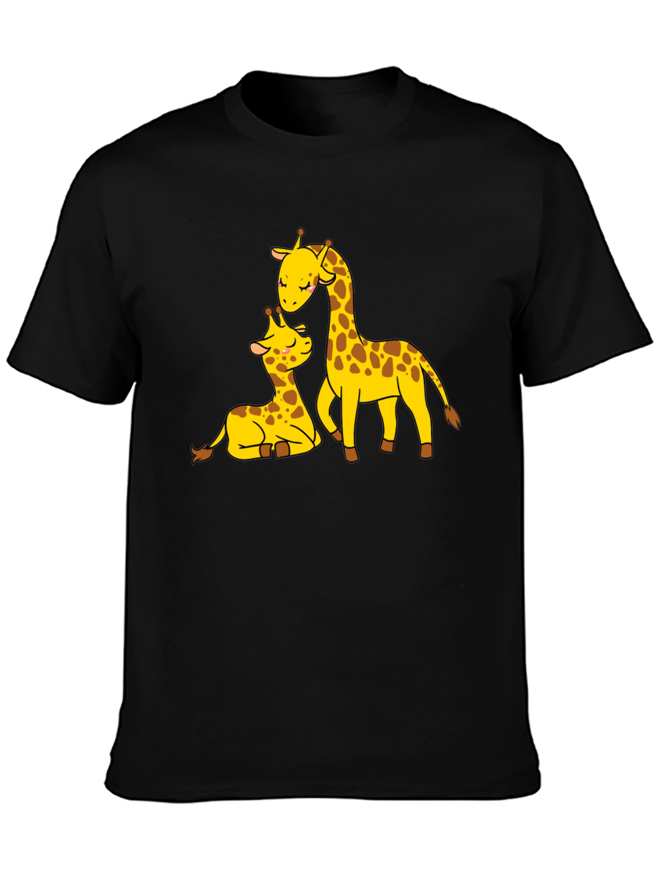 Cute Giraffe Family Black T-Shirt