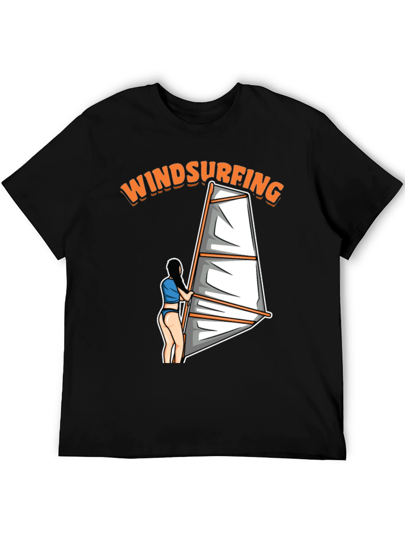 Windsurfing Graphic Tee - Black Cotton T-Shirt