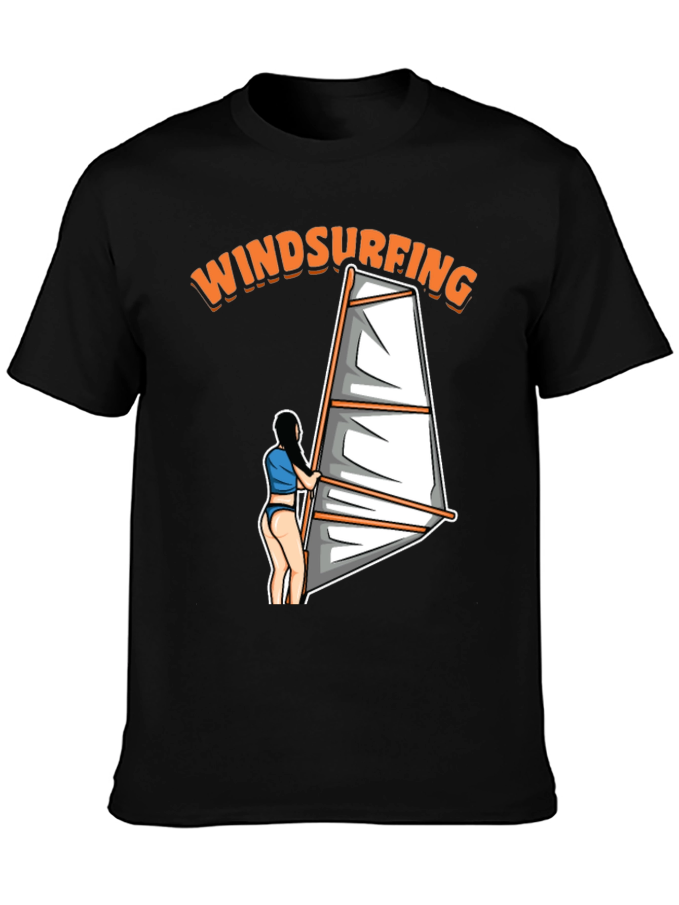 Windsurfing Graphic Tee - Black Cotton T-Shirt