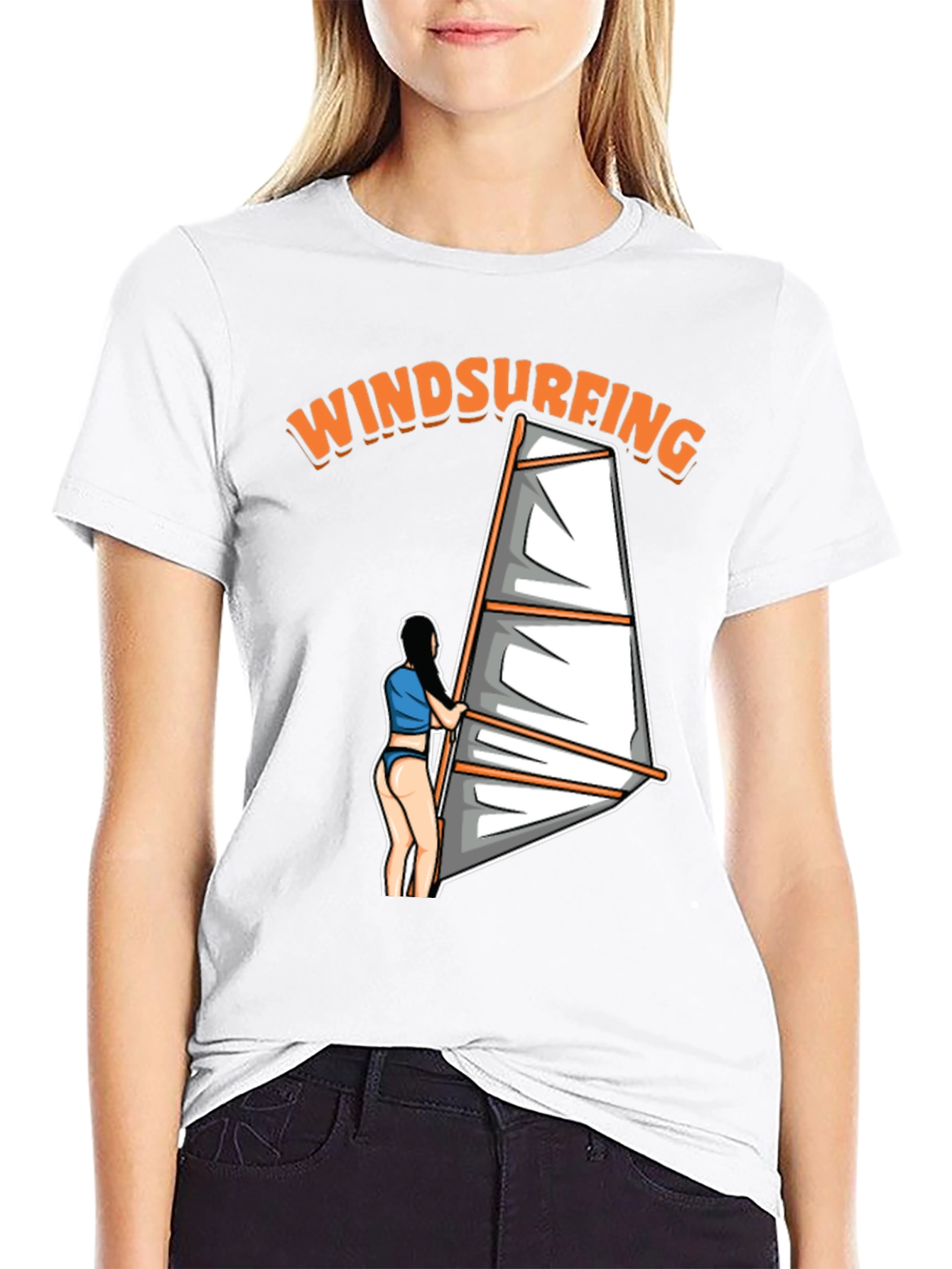 Windsurfing Graphic Tee - Black Cotton T-Shirt