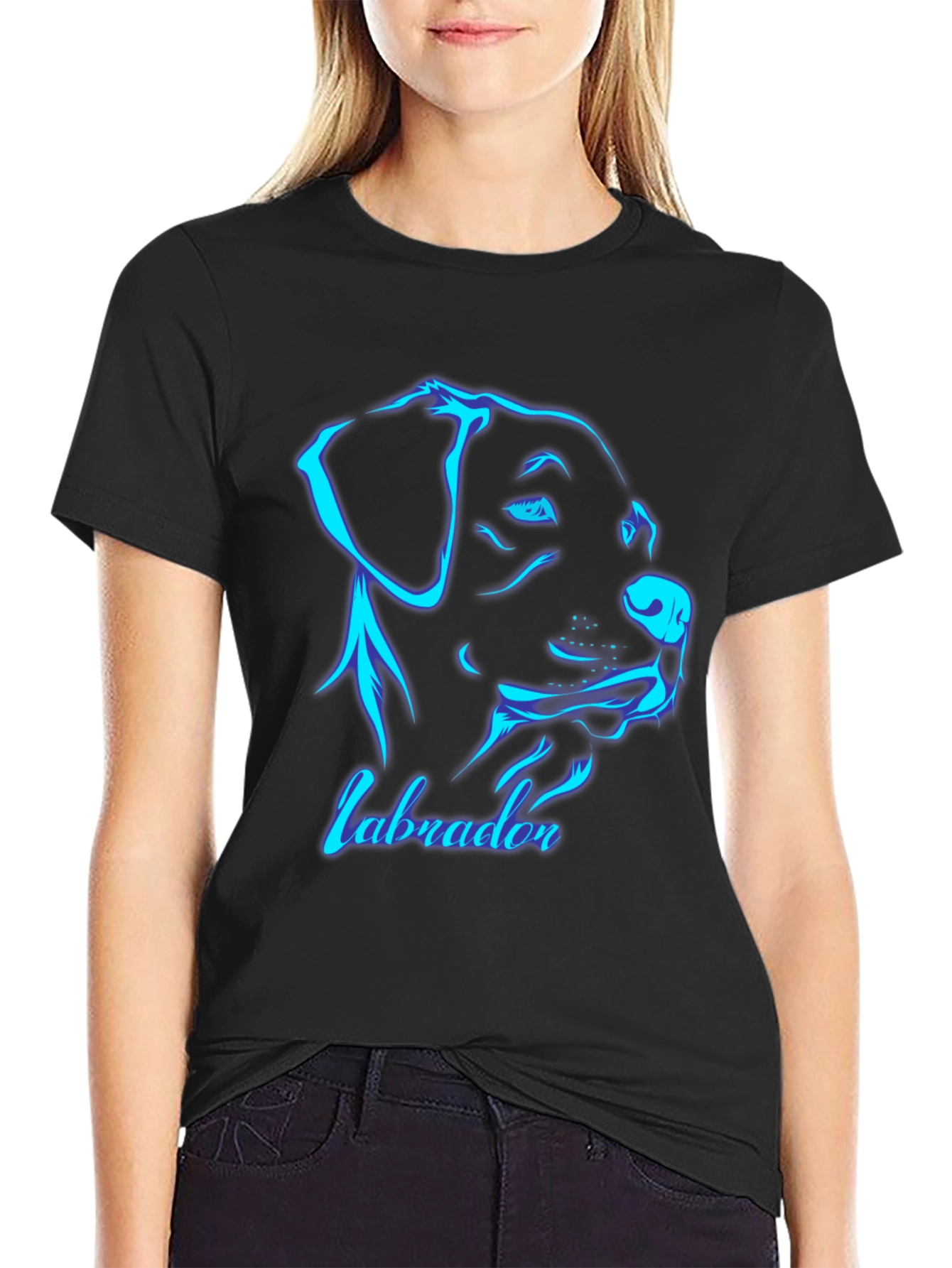 Labrador Dog Graphic Print Black T-Shirt