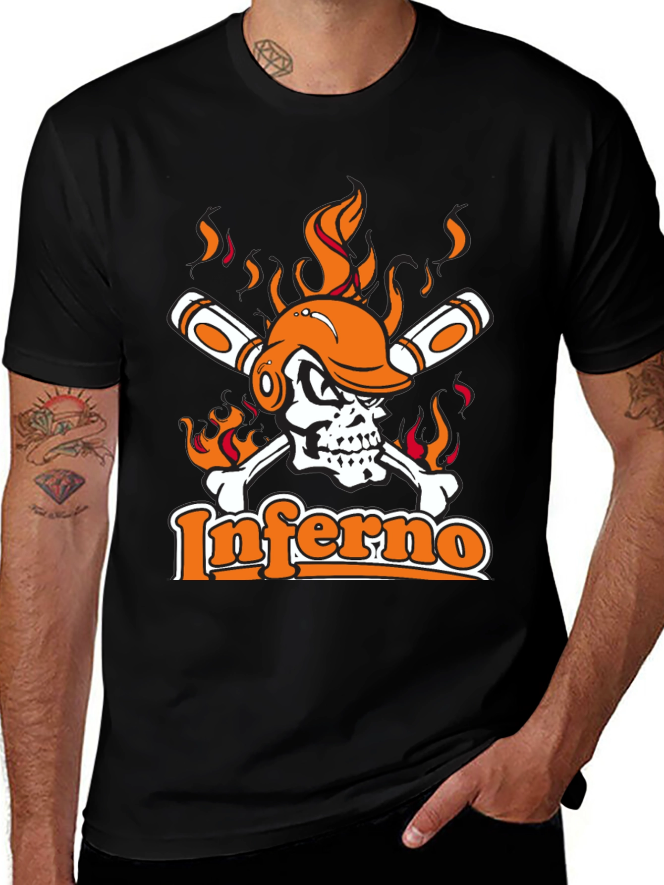 Inferno Baseball Skull Graphic Tee - Black