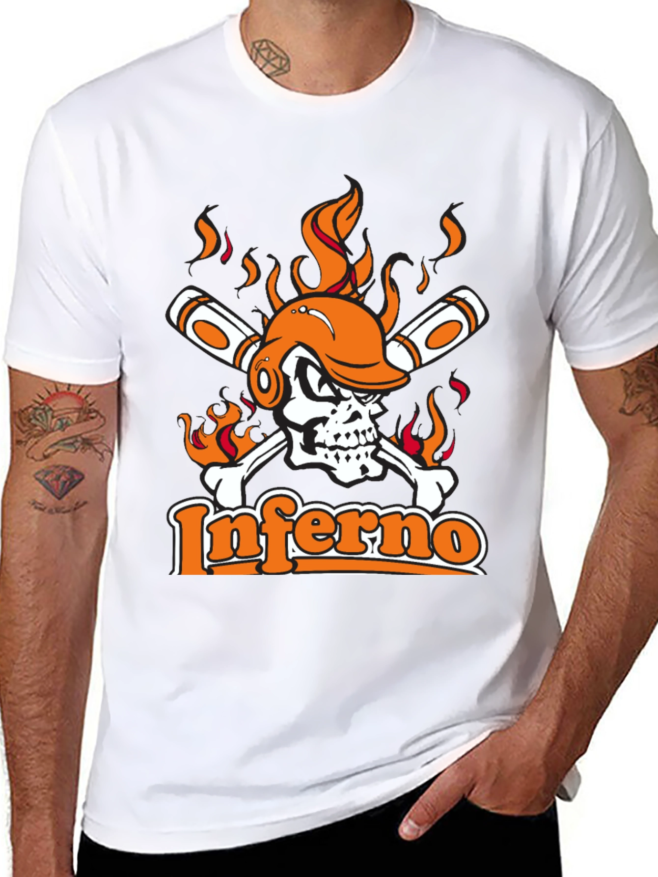 Inferno Baseball Skull Graphic Tee - Black