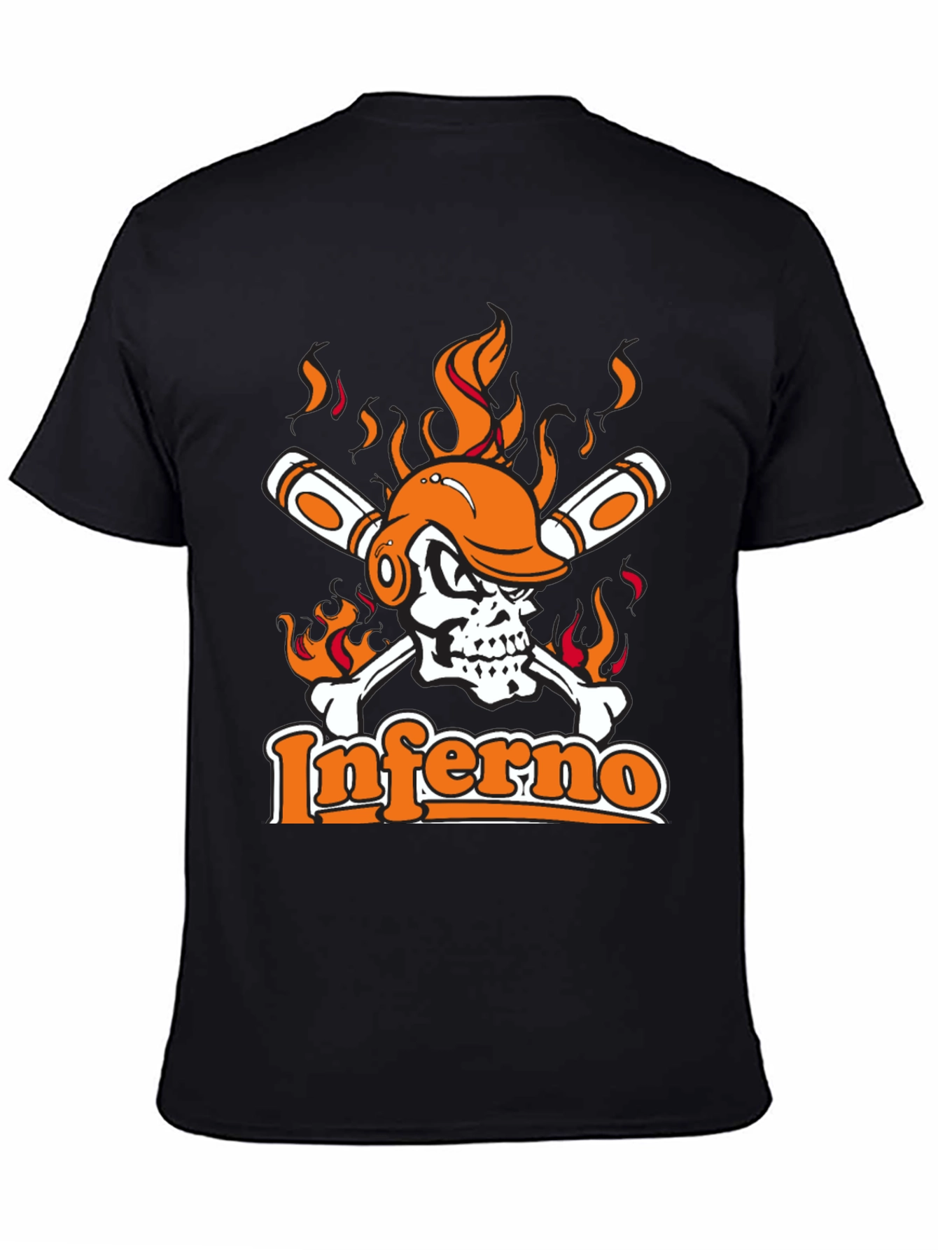 Inferno Baseball Skull Graphic Tee - Black