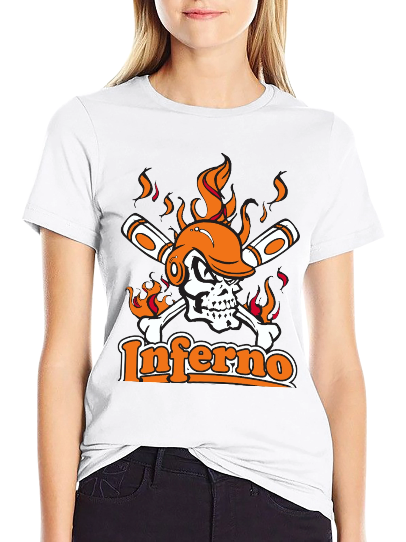 Inferno Baseball Skull Graphic Tee - Black