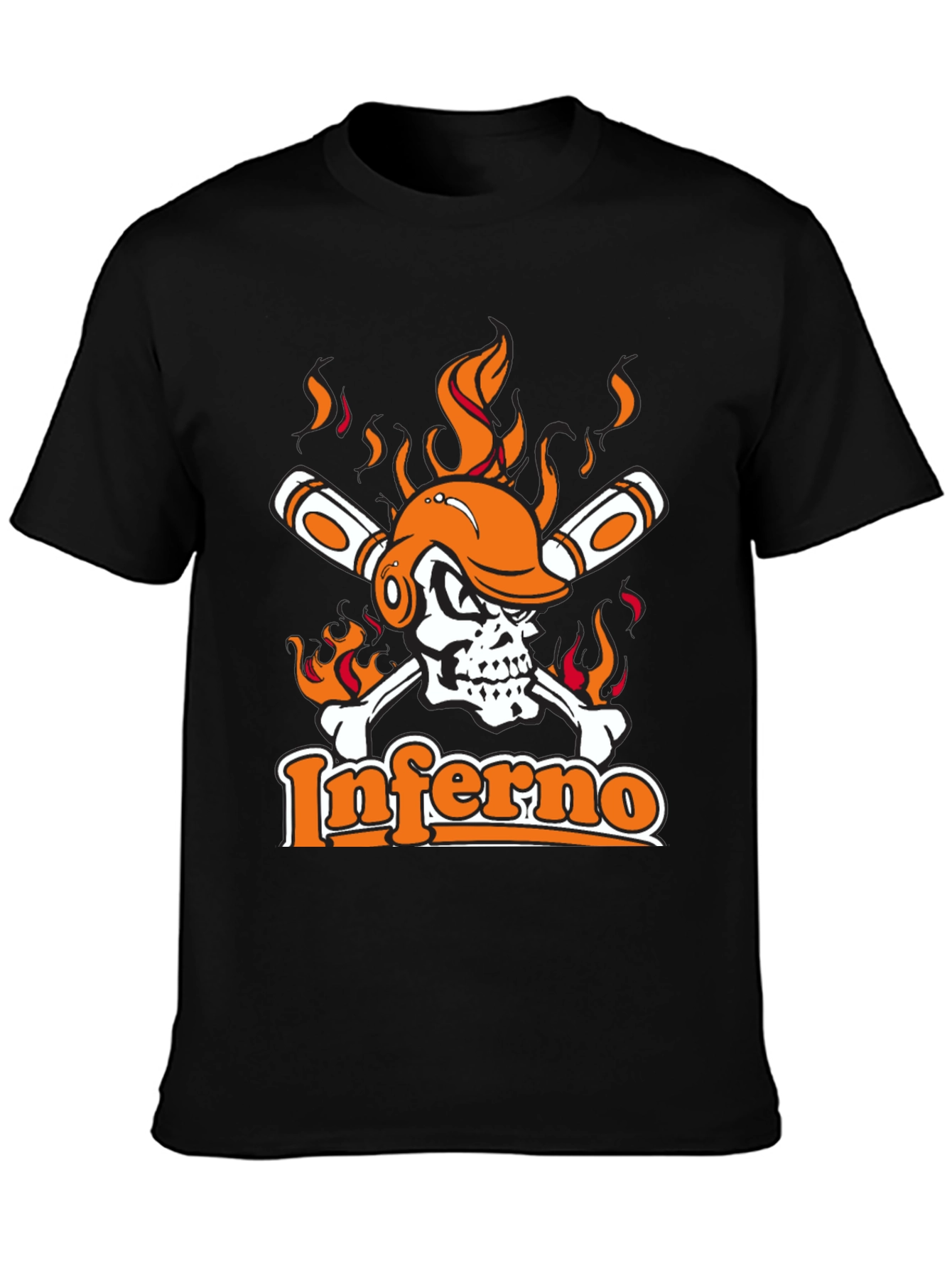 Inferno Baseball Skull Graphic Tee - Black