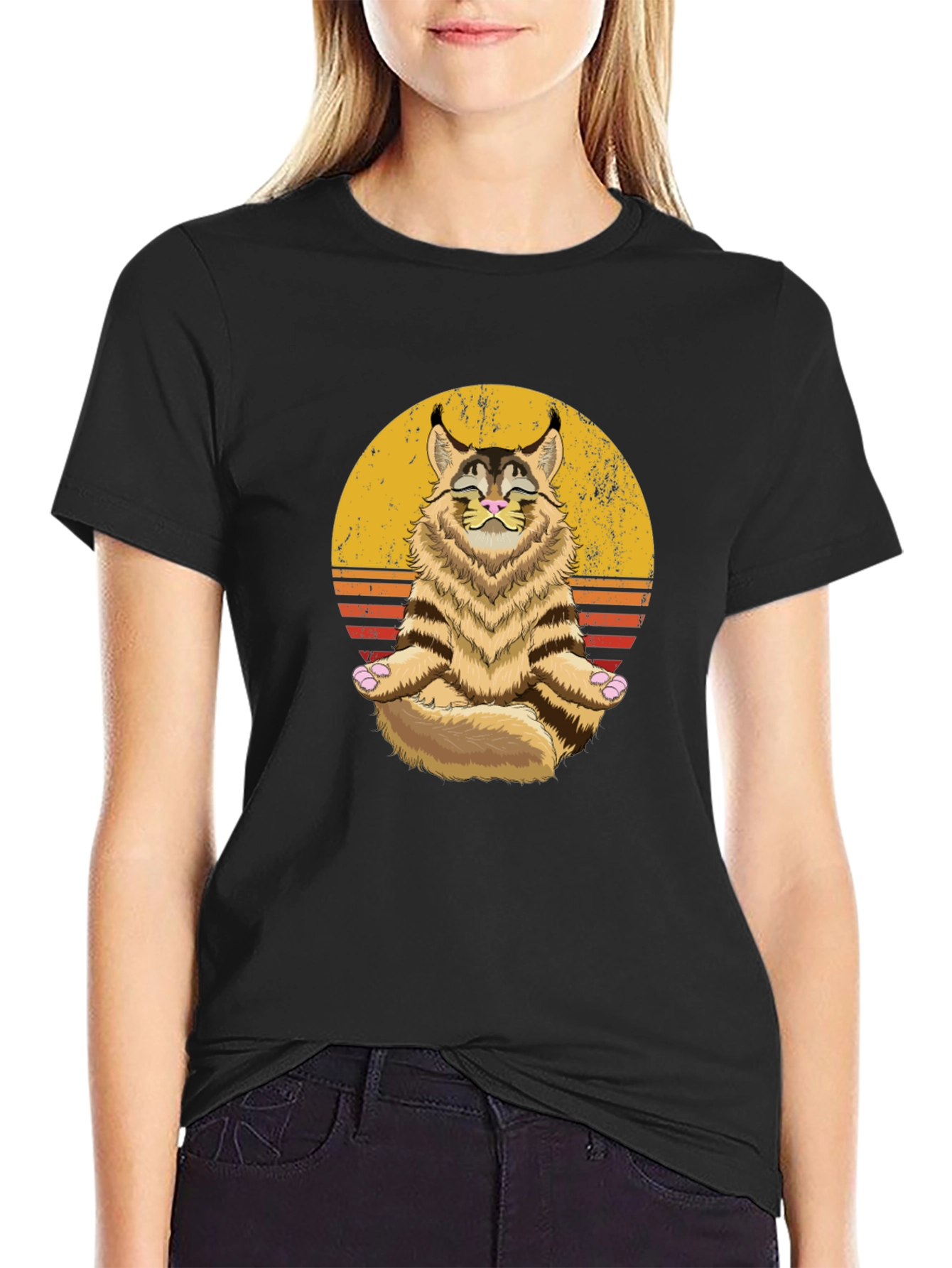 Zen Cat T-Shirt - Meditating Maine Coon Graphic Tee