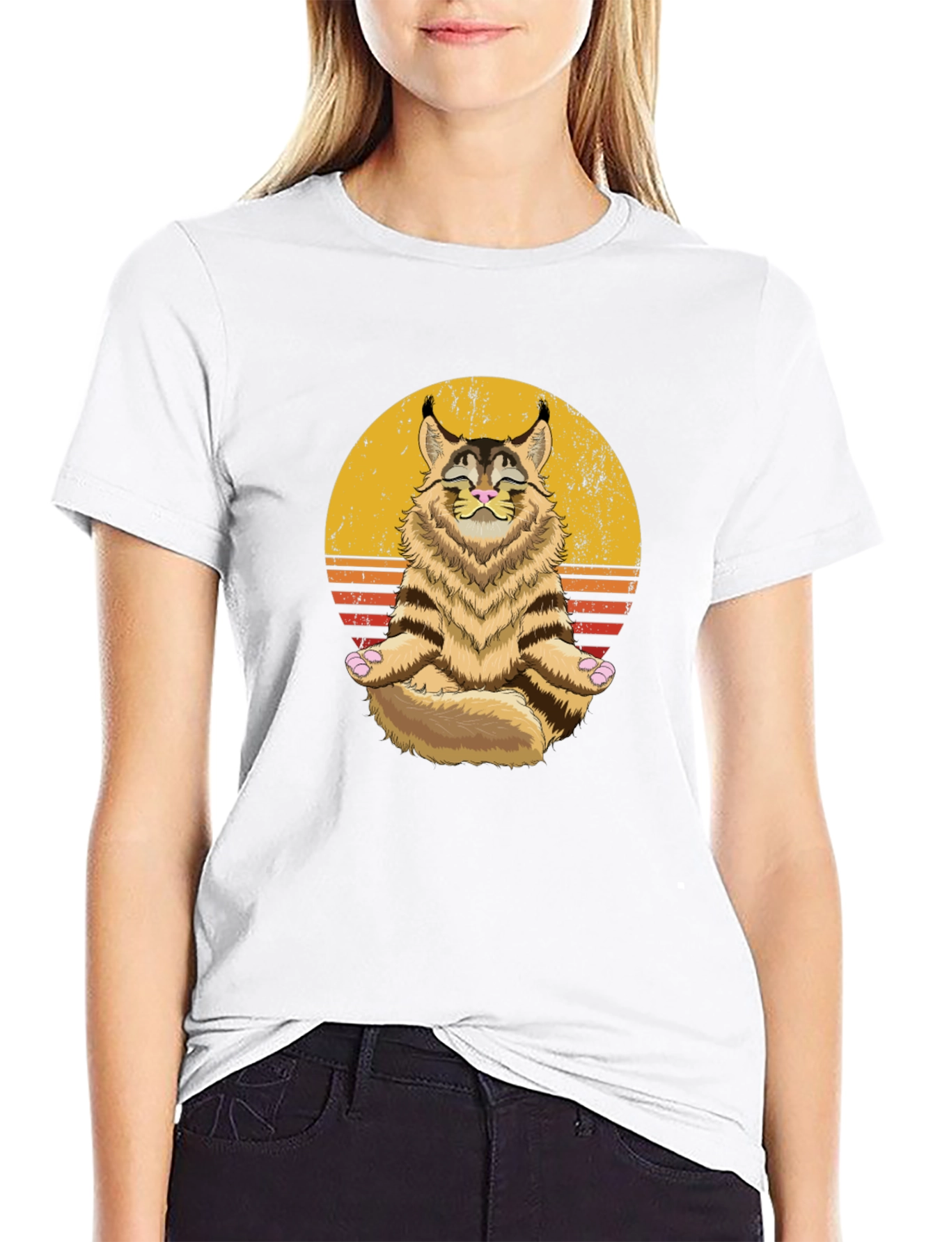 Zen Cat T-Shirt - Meditating Maine Coon Graphic Tee