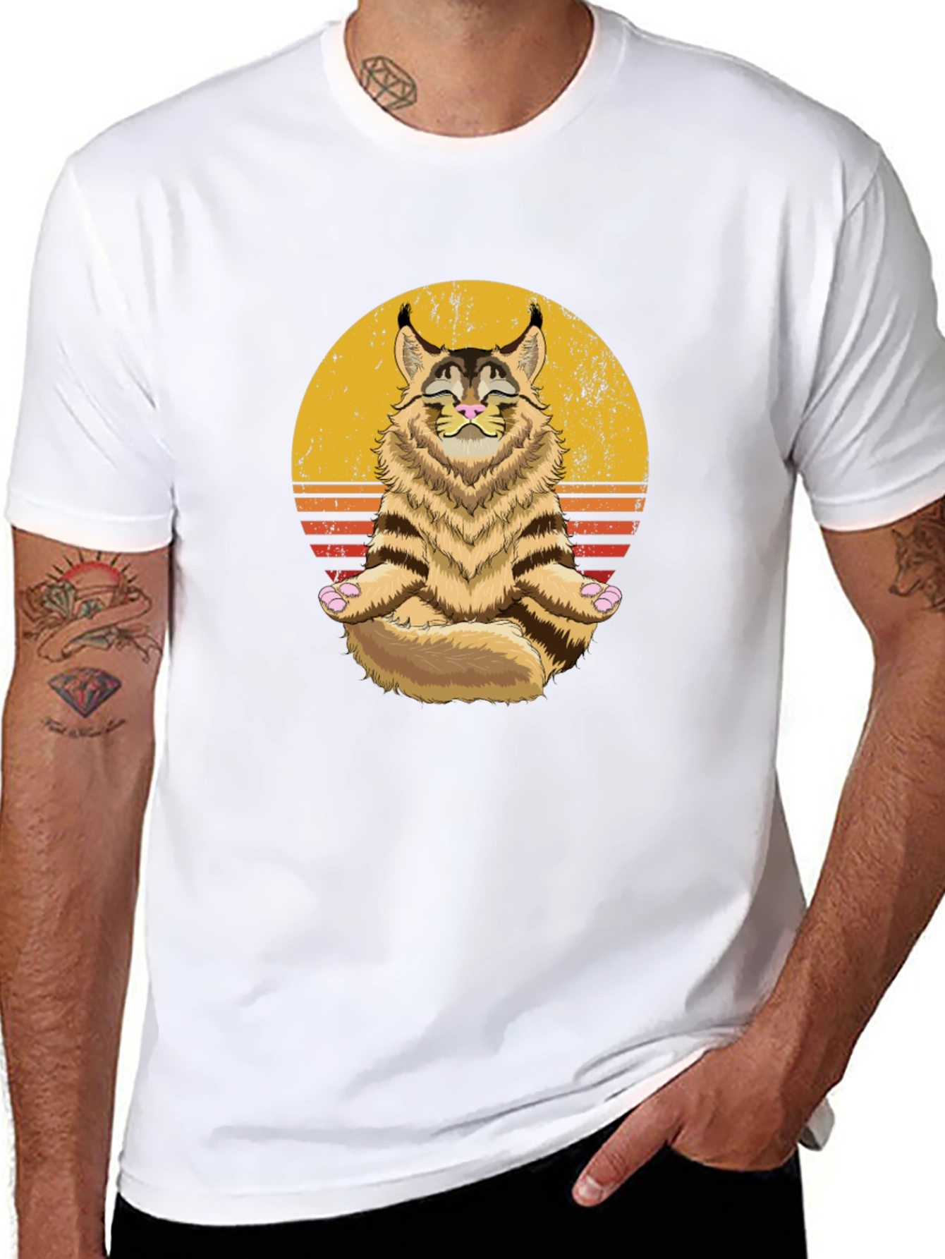 Zen Cat T-Shirt - Meditating Maine Coon Graphic Tee