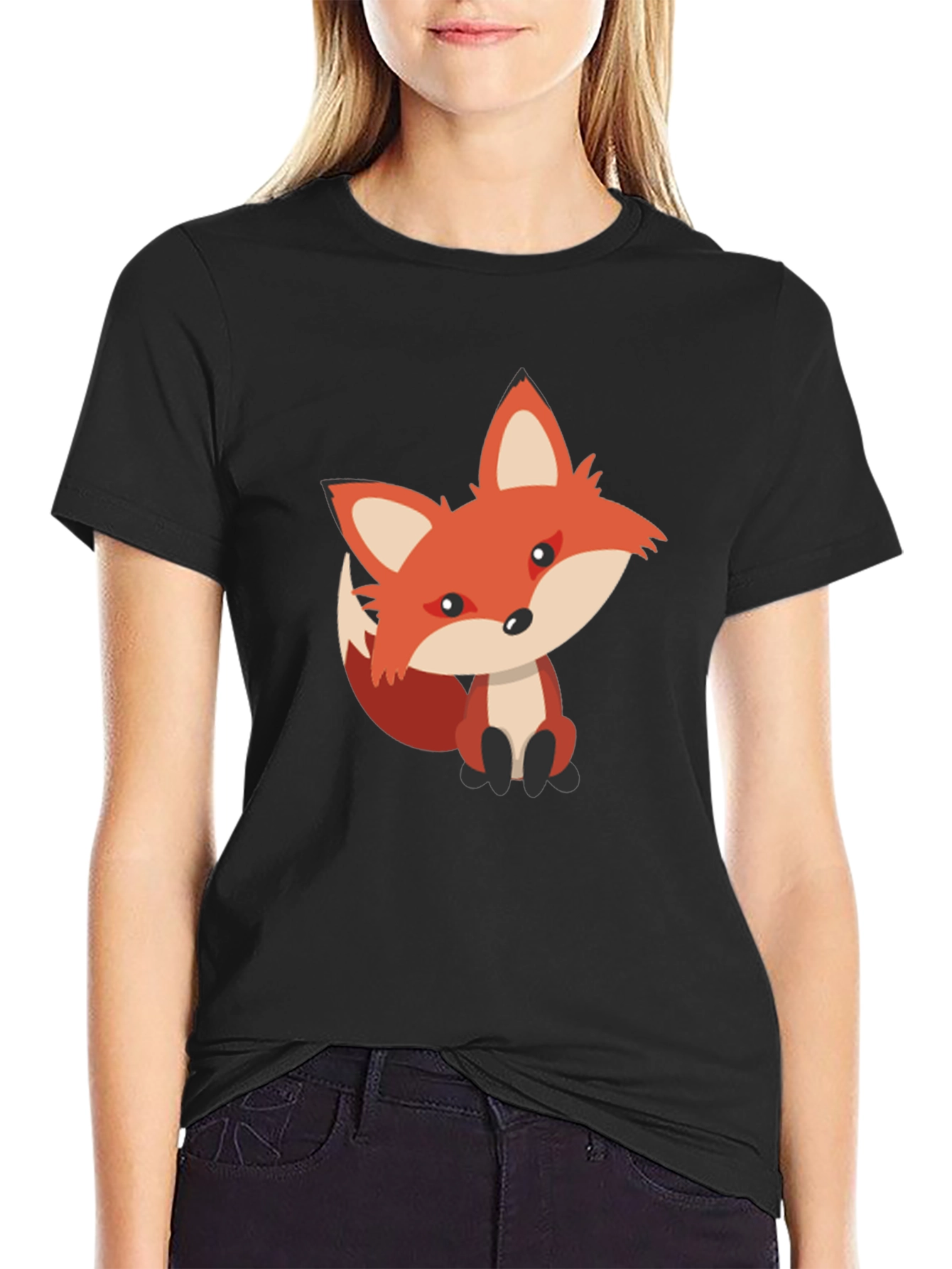 Cute Fox Graphic Tee - Black