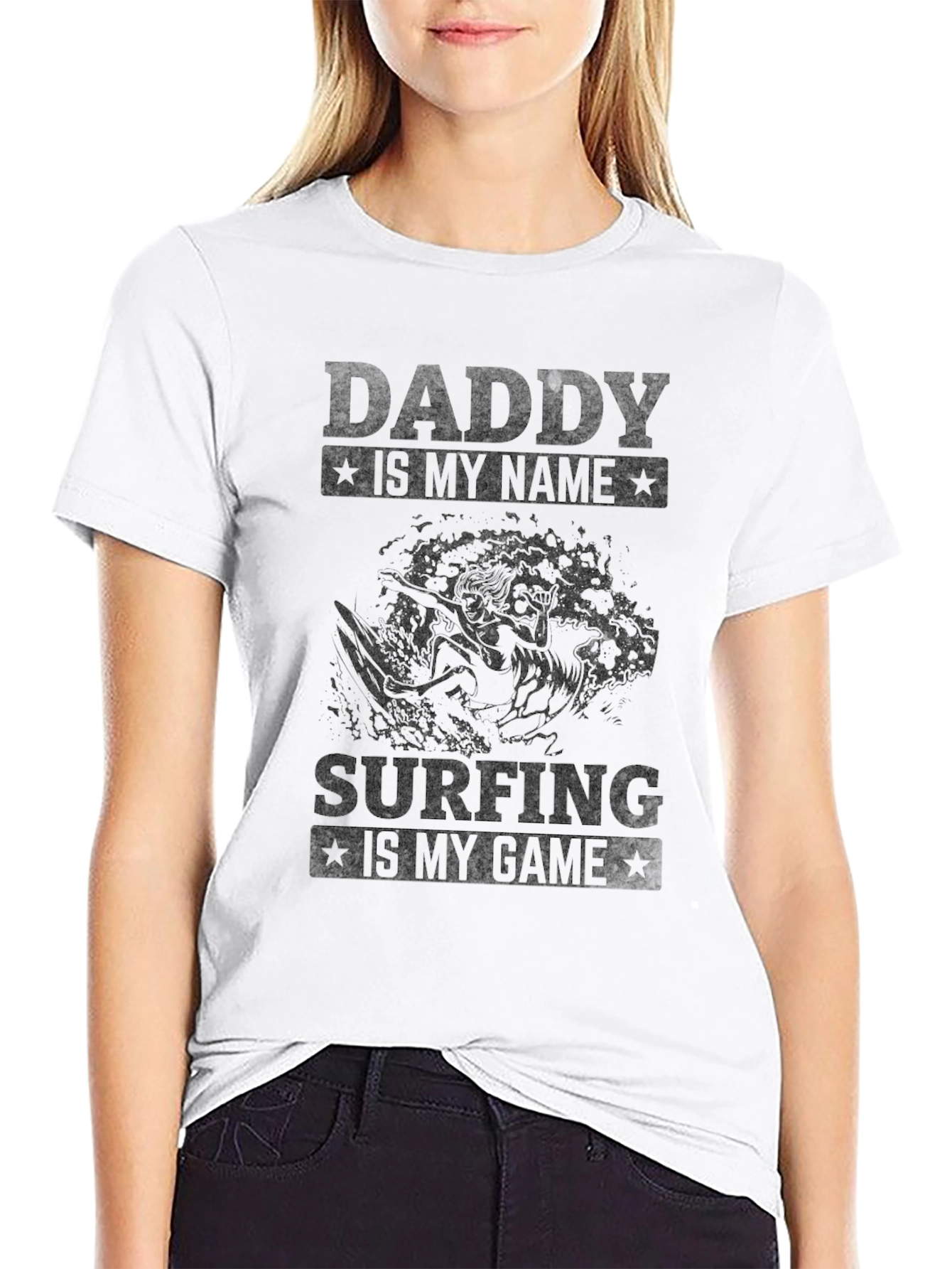 Daddy Surfing T-Shirt - Black Graphic Tee