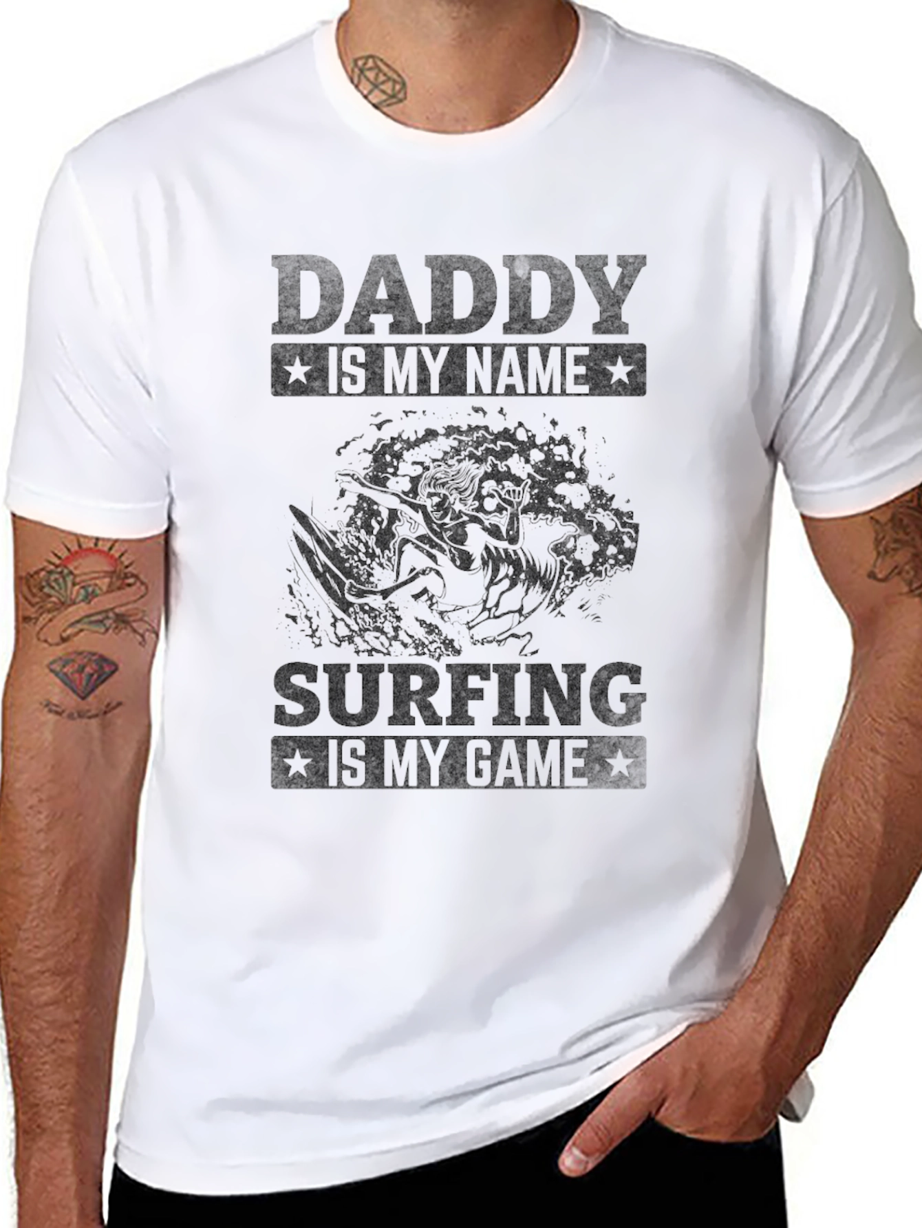 Daddy Surfing T-Shirt - Black Graphic Tee