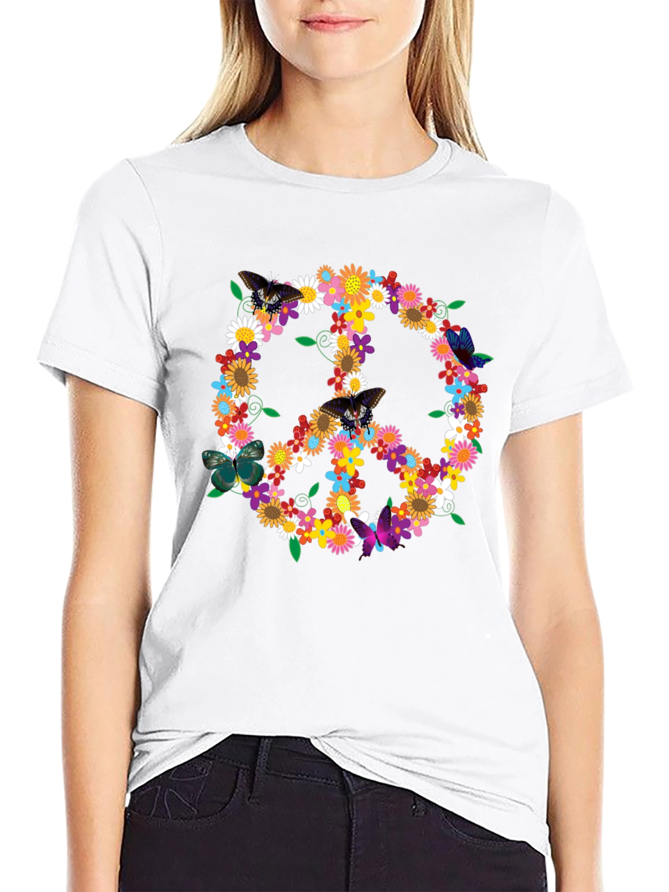 Floral Peace Sign Graphic T-Shirt