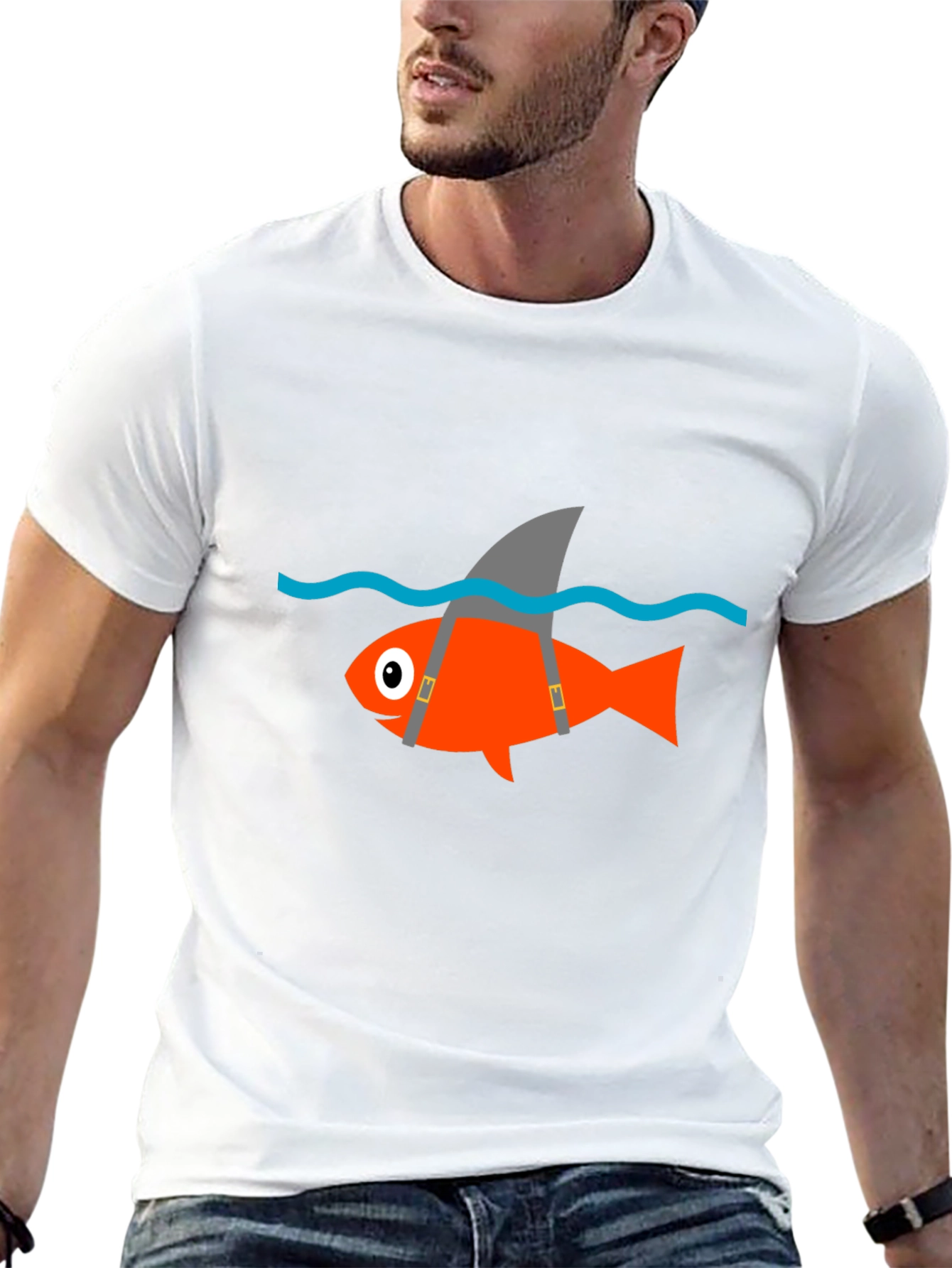Funny Fish Shark Fin T-Shirt - Black Cotton Tee