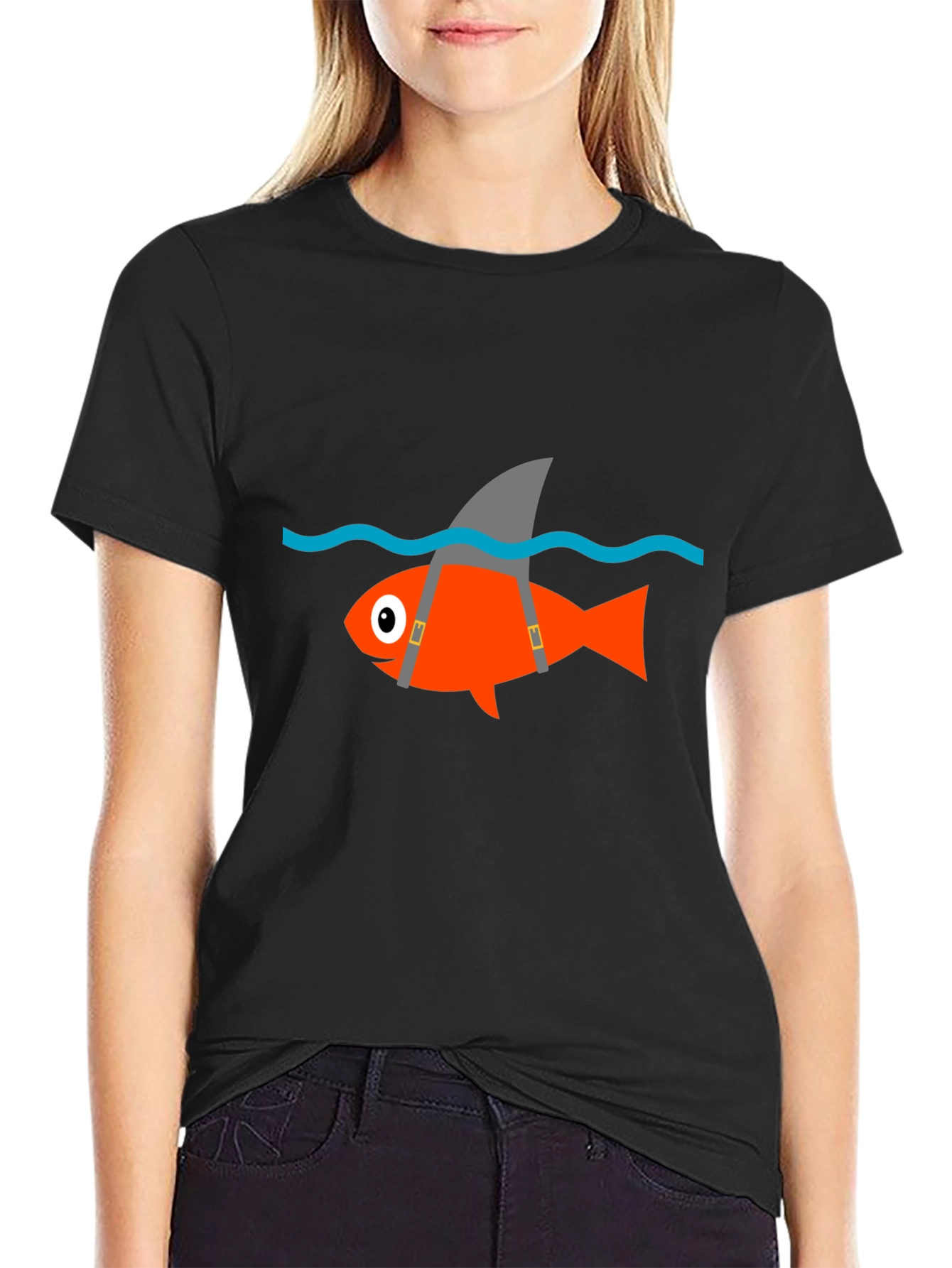 Funny Fish Shark Fin T-Shirt - Black Cotton Tee