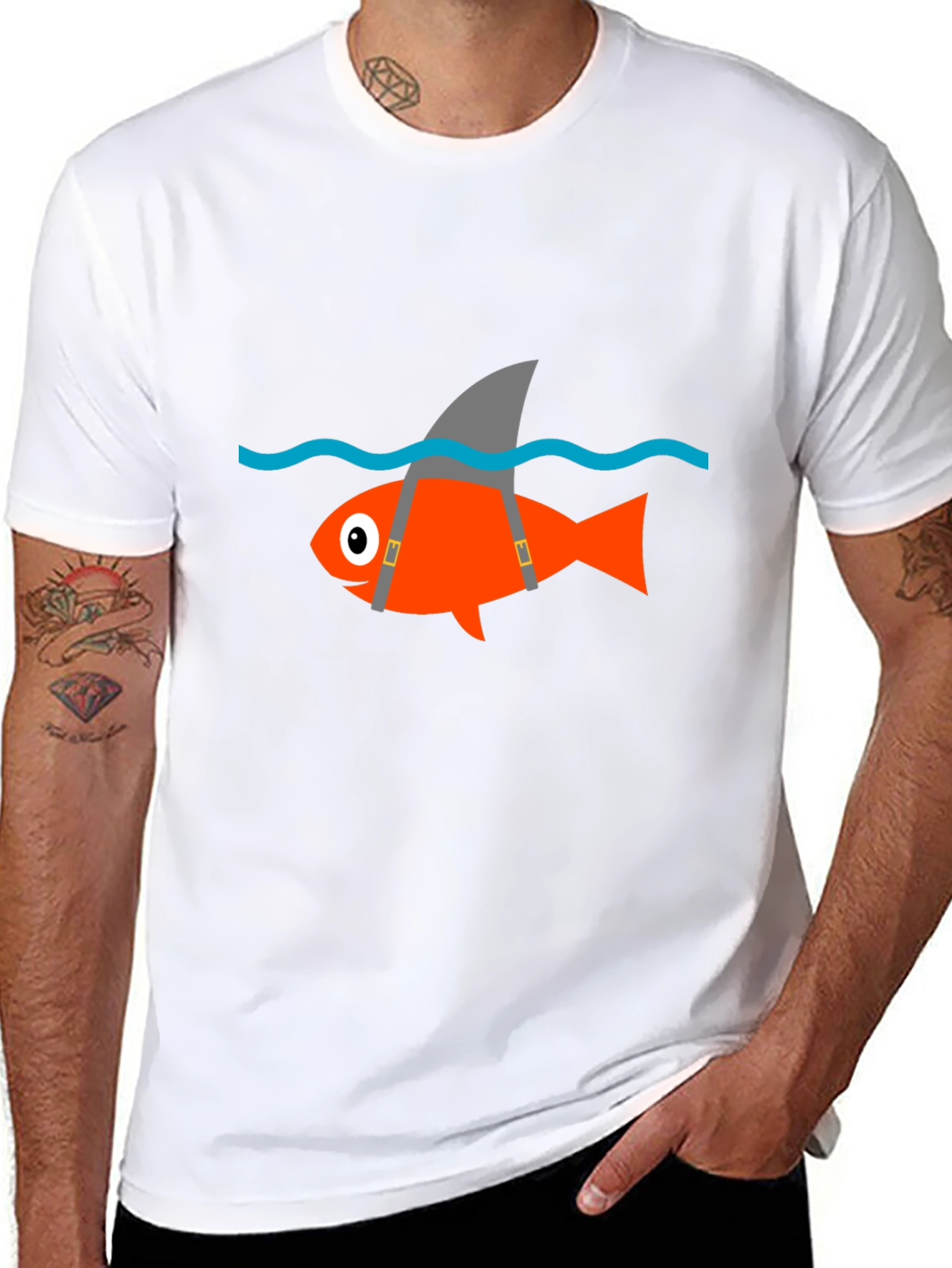 Funny Fish Shark Fin T-Shirt - Black Cotton Tee