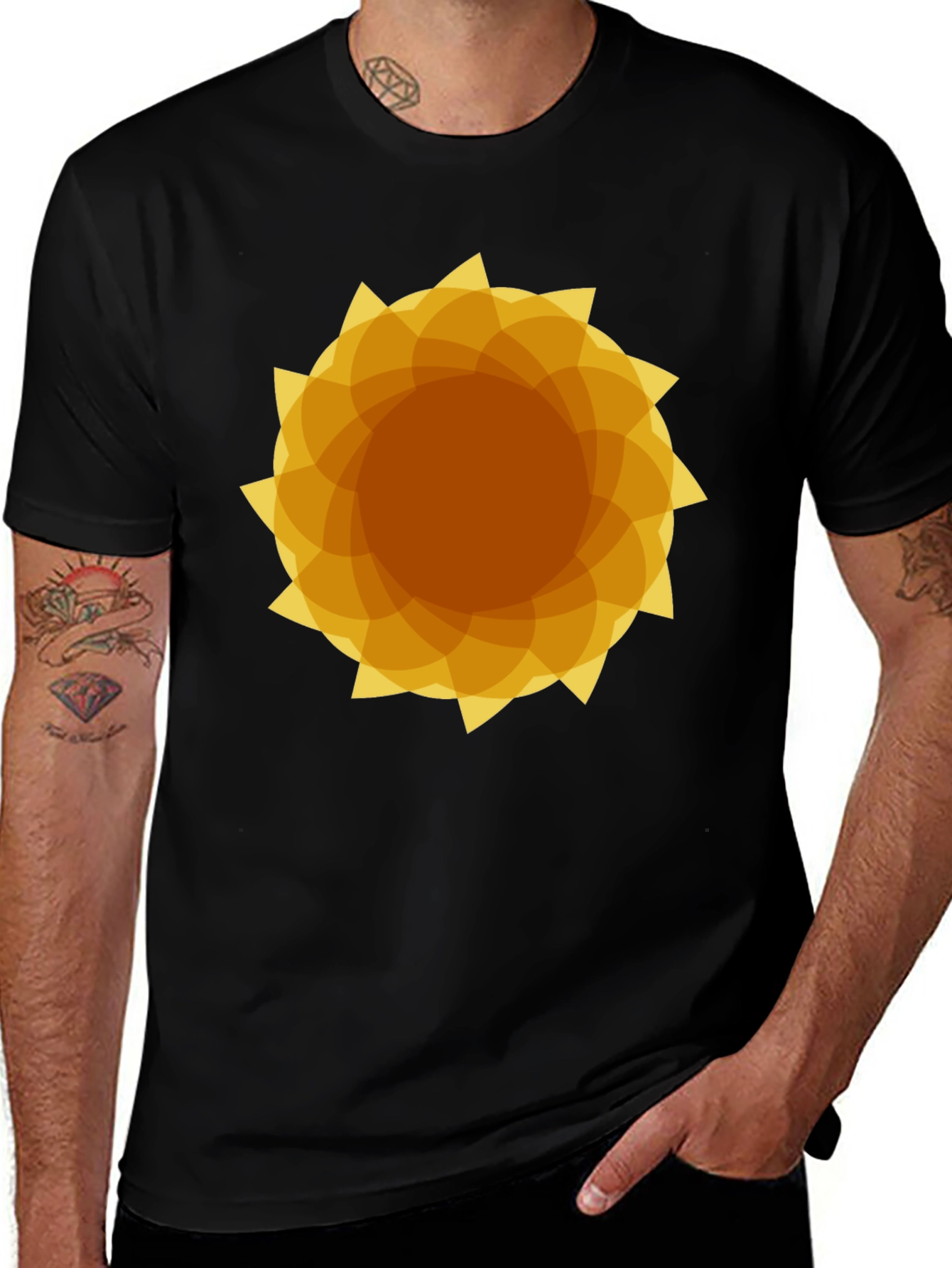 Geometric Sunburst Graphic Black T-Shirt