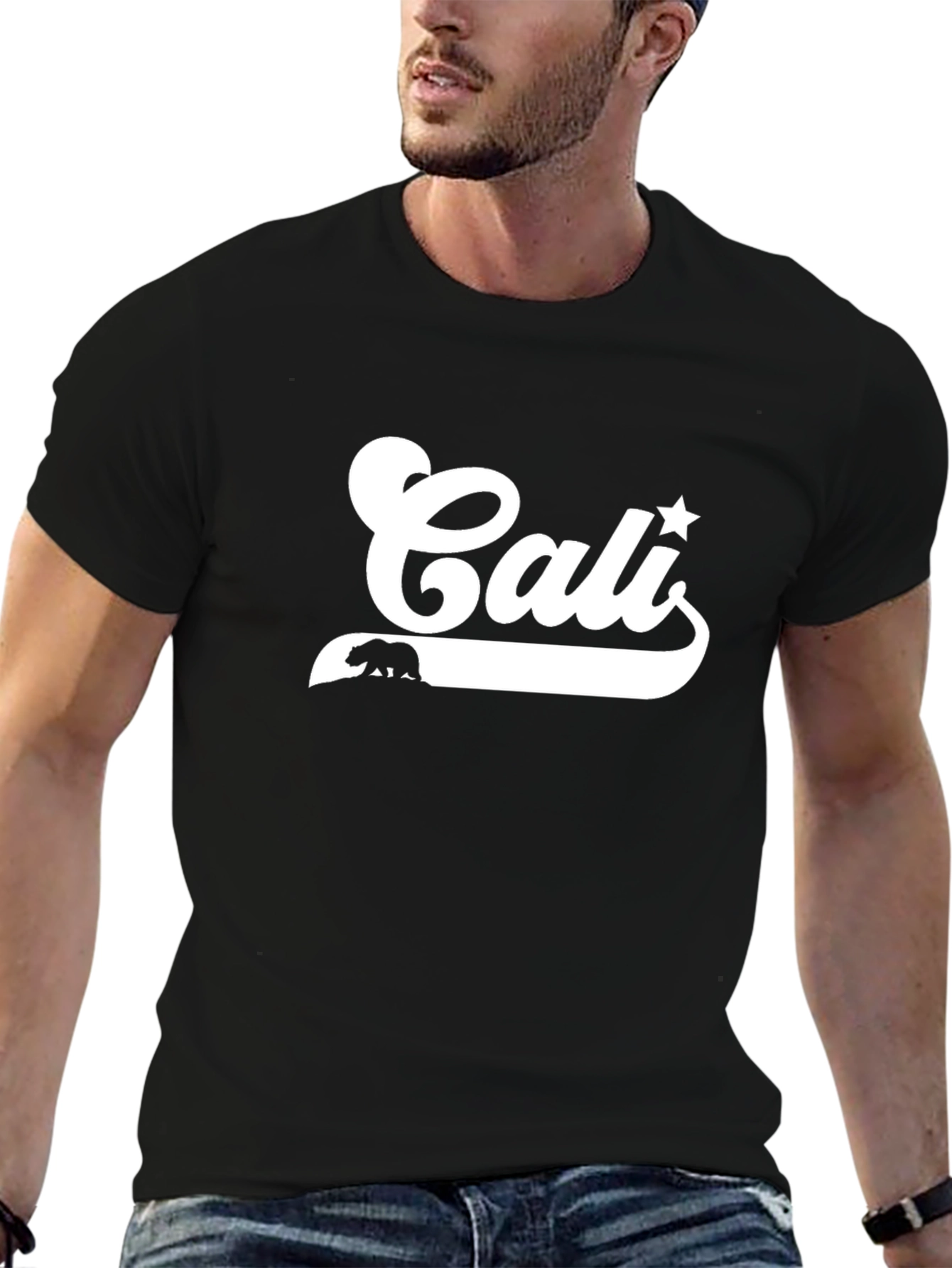 Cali Bear Star Graphic T-Shirt - Black