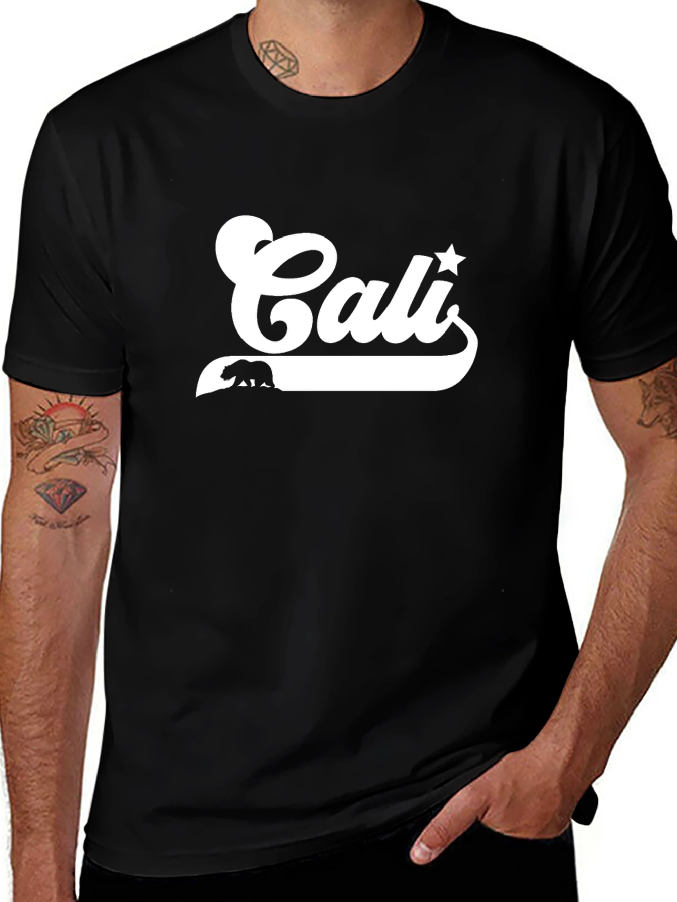 Cali Bear Star Graphic T-Shirt - Black