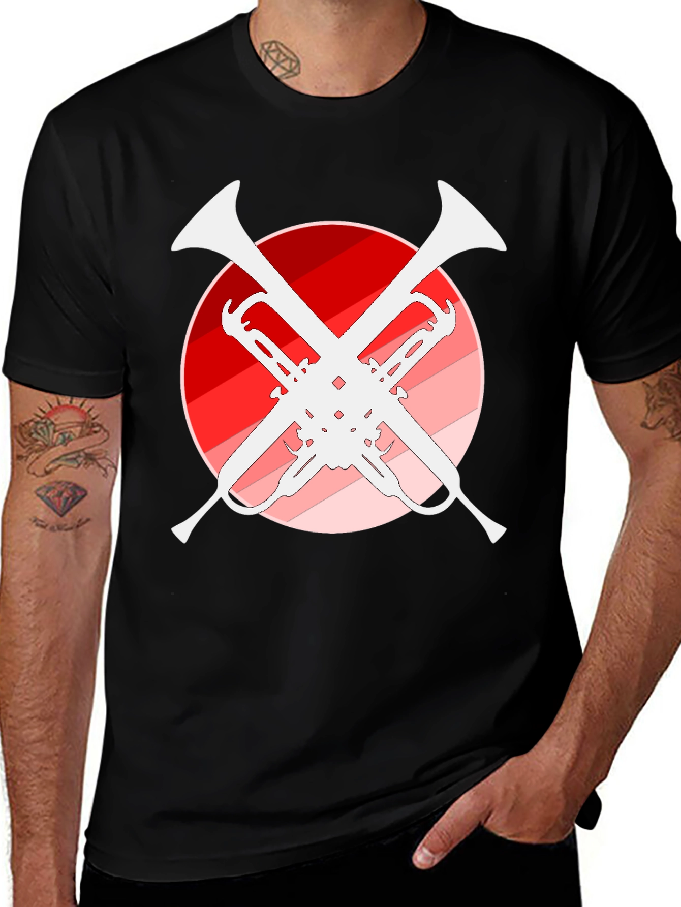 Trumpet Music T-Shirt - Unique Crossed Design