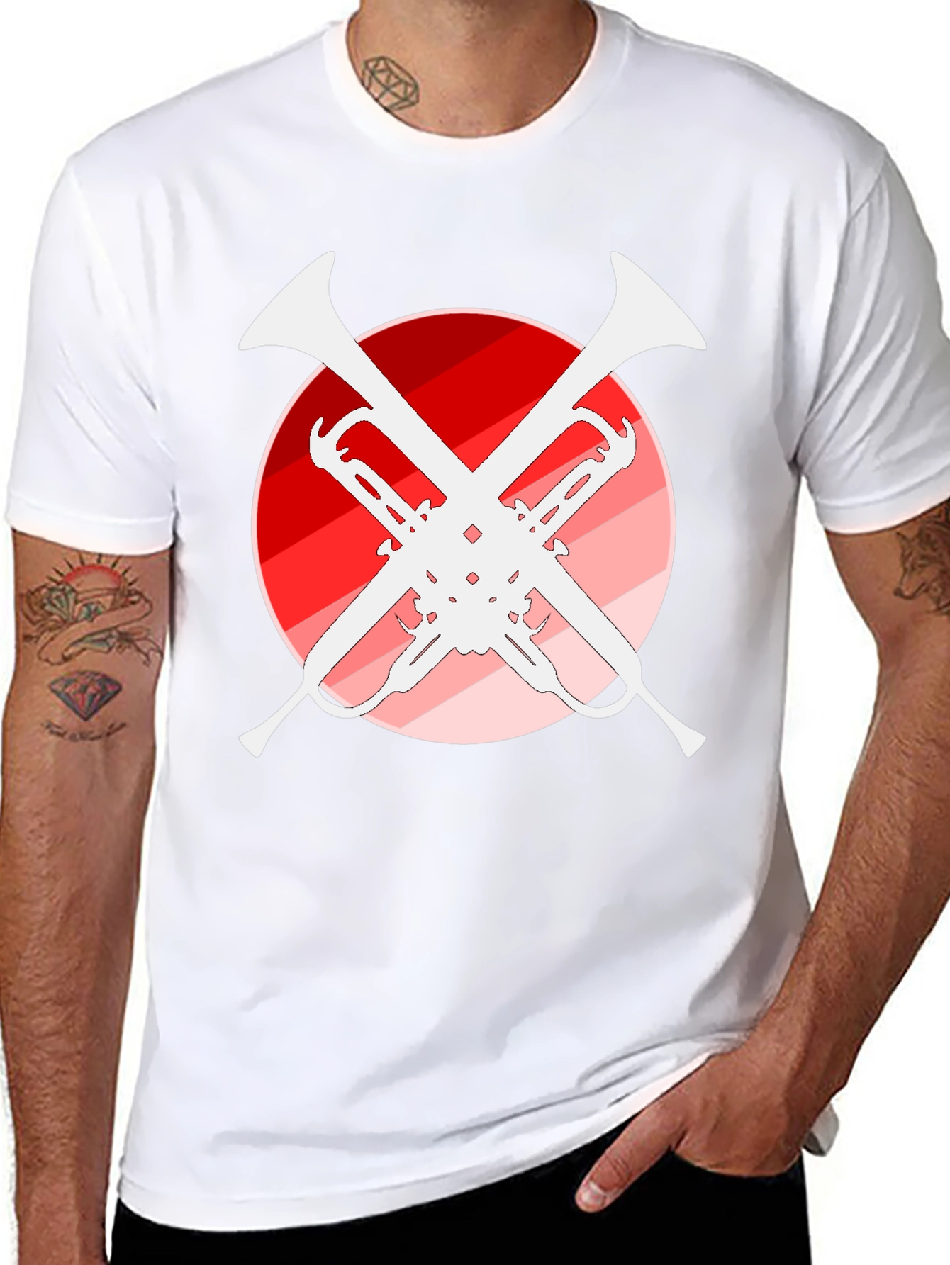 Trumpet Music T-Shirt - Unique Crossed Design