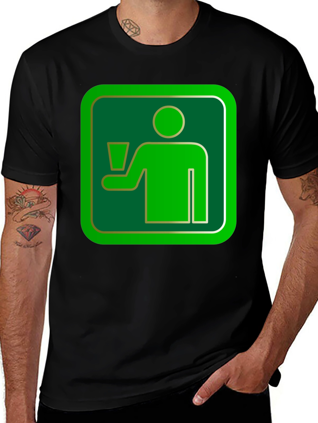 Green Drinker Graphic Tee - Casual Black T-Shirt