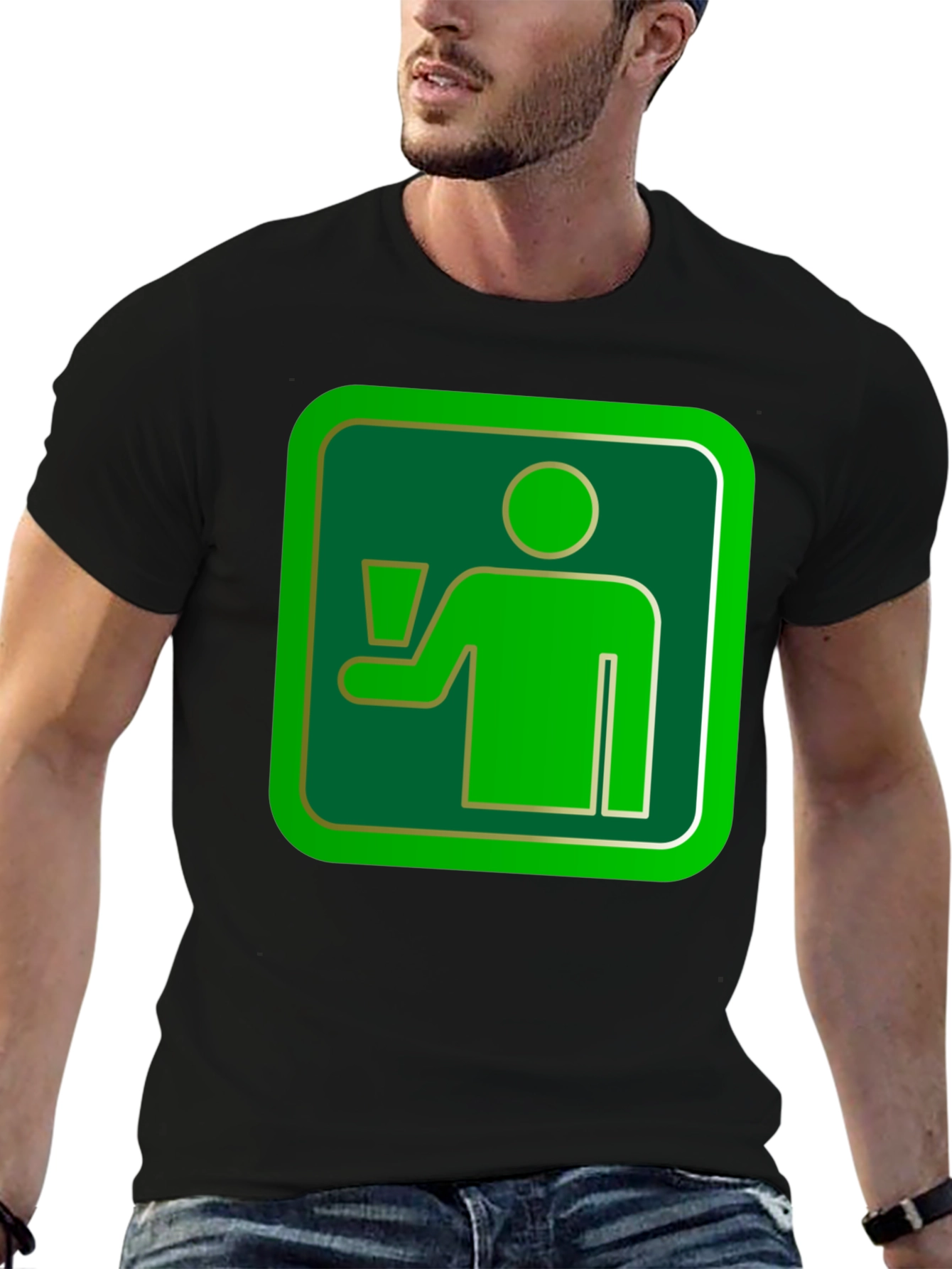 Green Drinker Graphic Tee - Casual Black T-Shirt