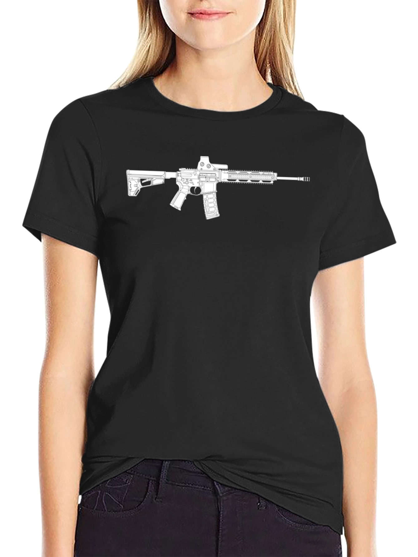 Gun Graphic T-Shirt - Black Cotton Casual Tee