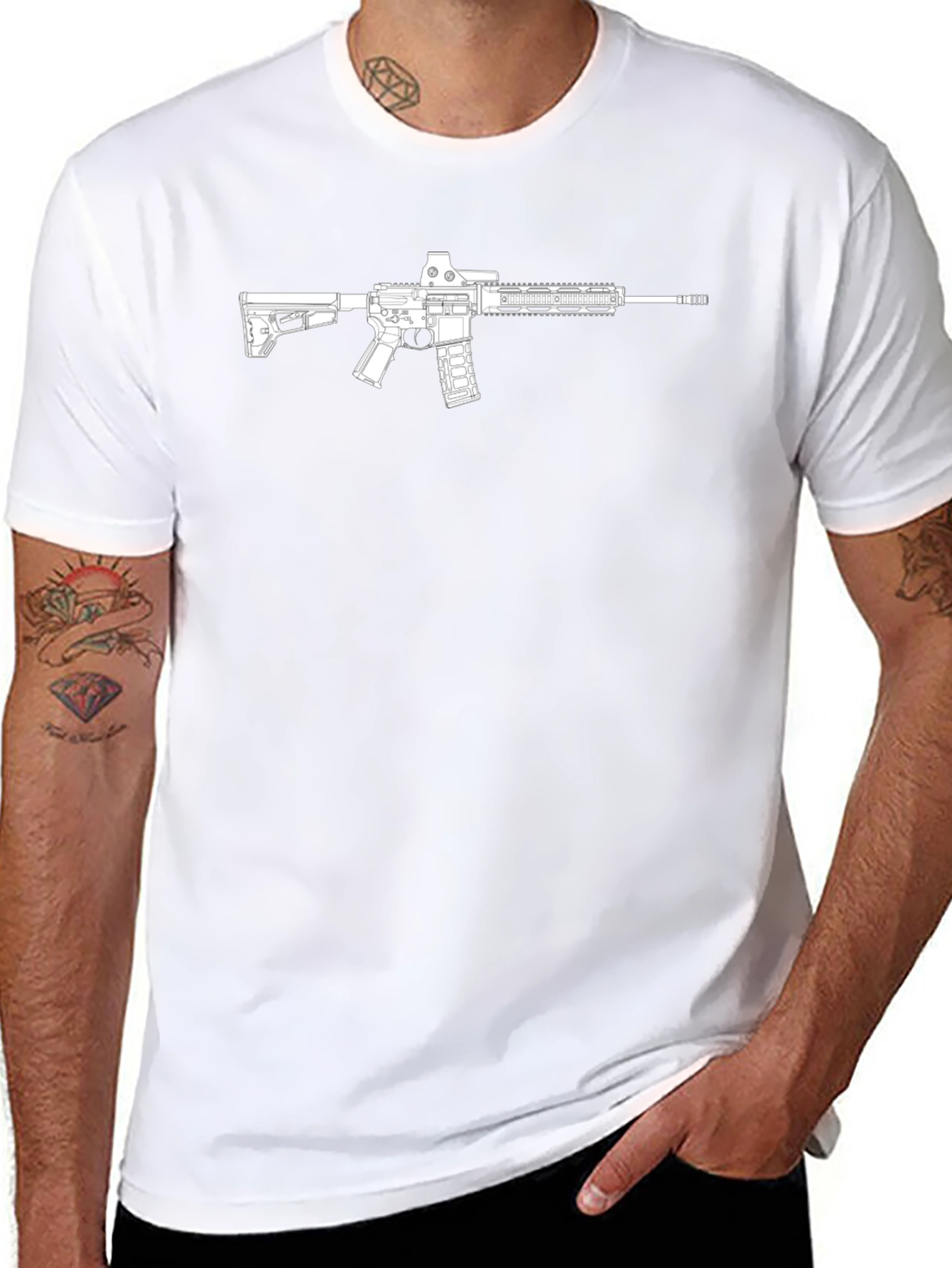 Gun Graphic T-Shirt - Black Cotton Casual Tee