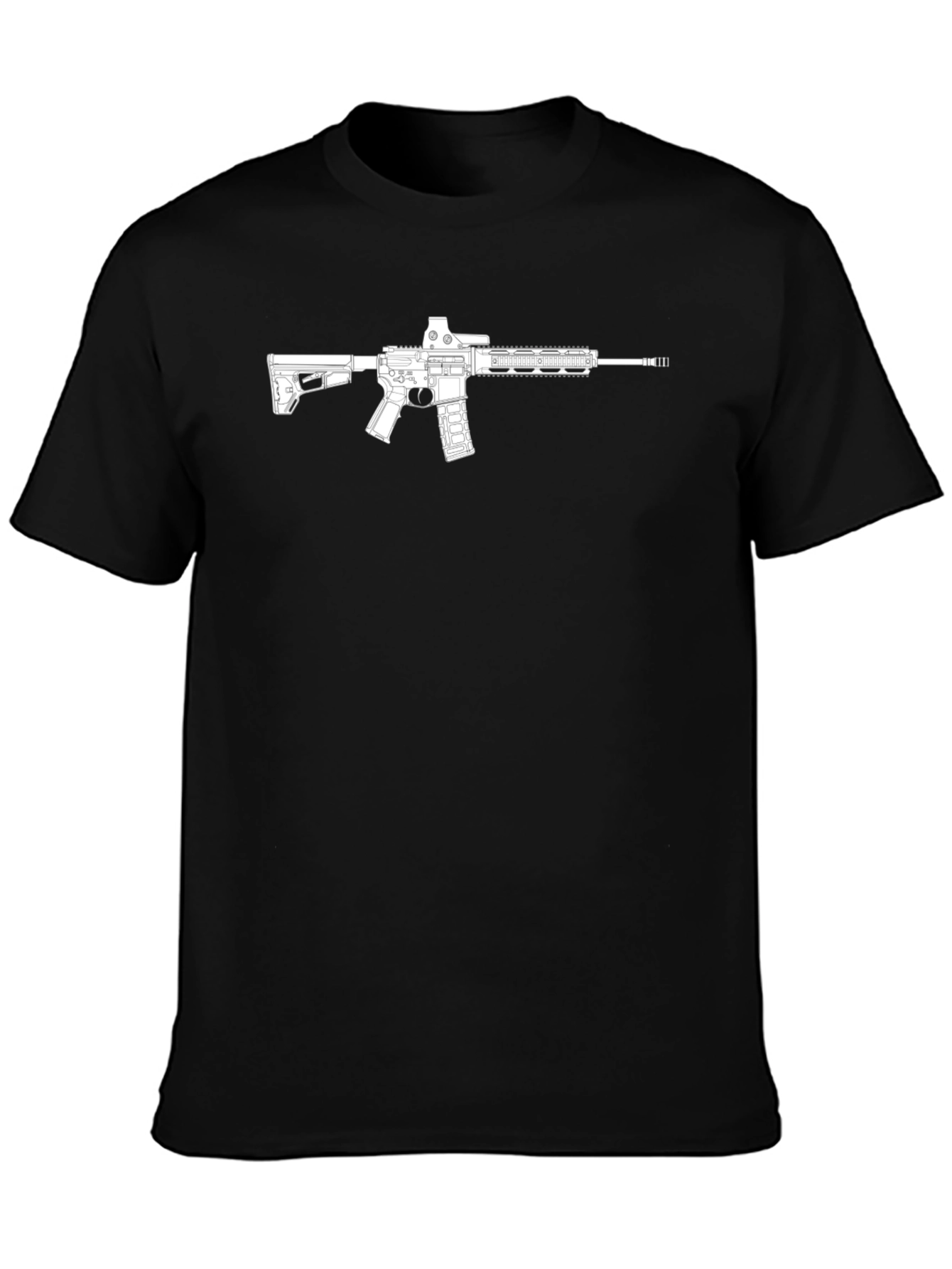 Gun Graphic T-Shirt - Black Cotton Casual Tee