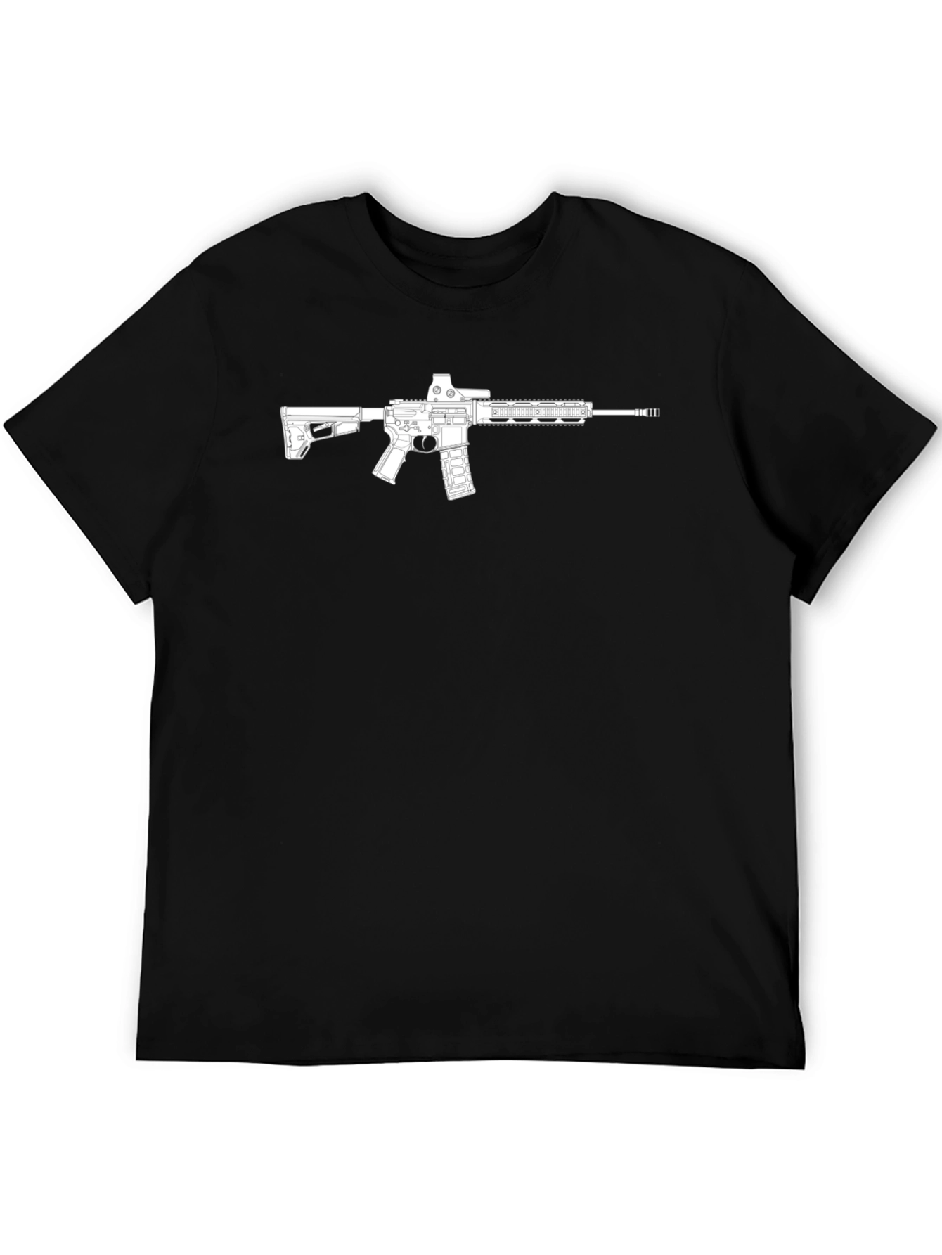 Gun Graphic T-Shirt - Black Cotton Casual Tee