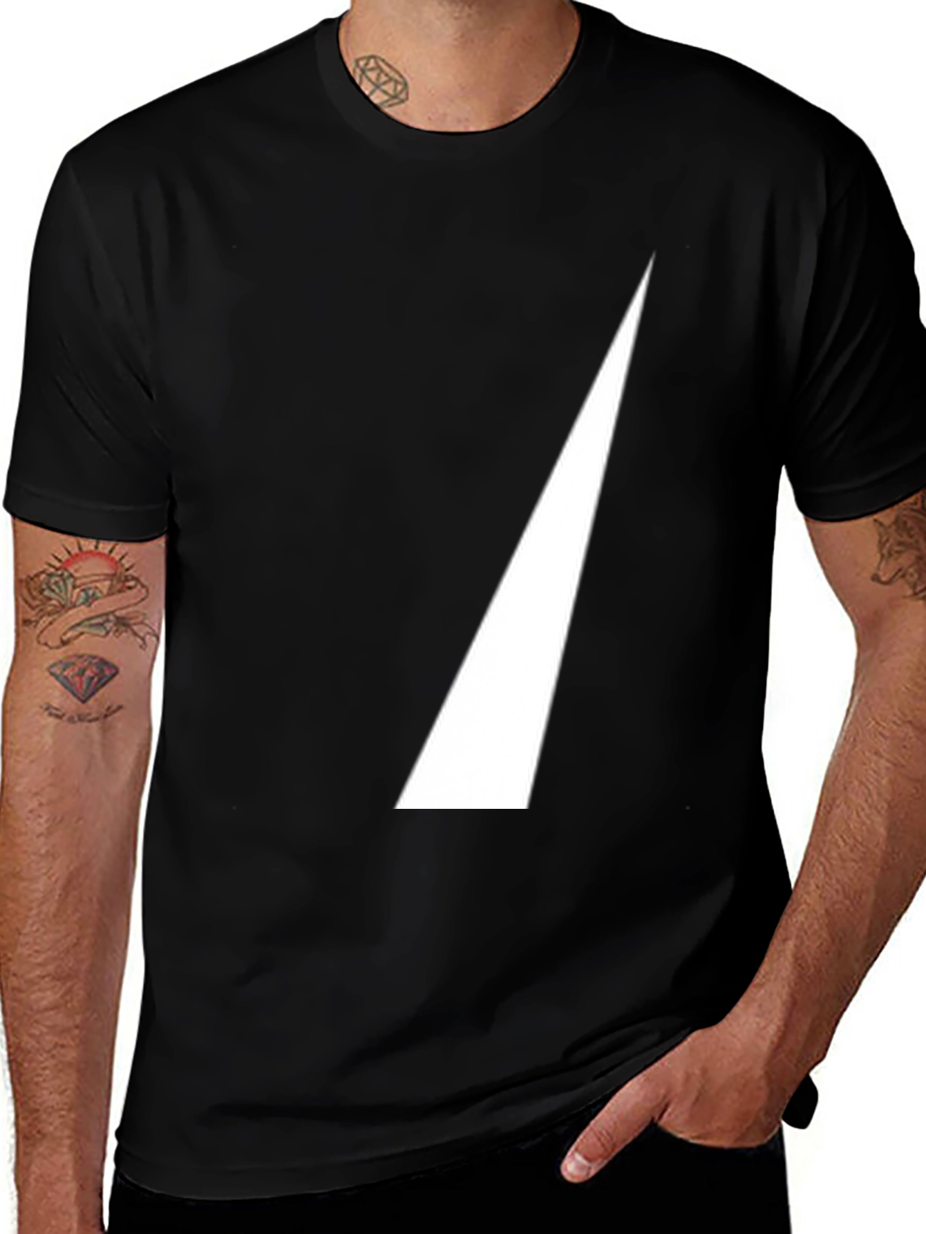Mens Black T-Shirt with White Triangle Design