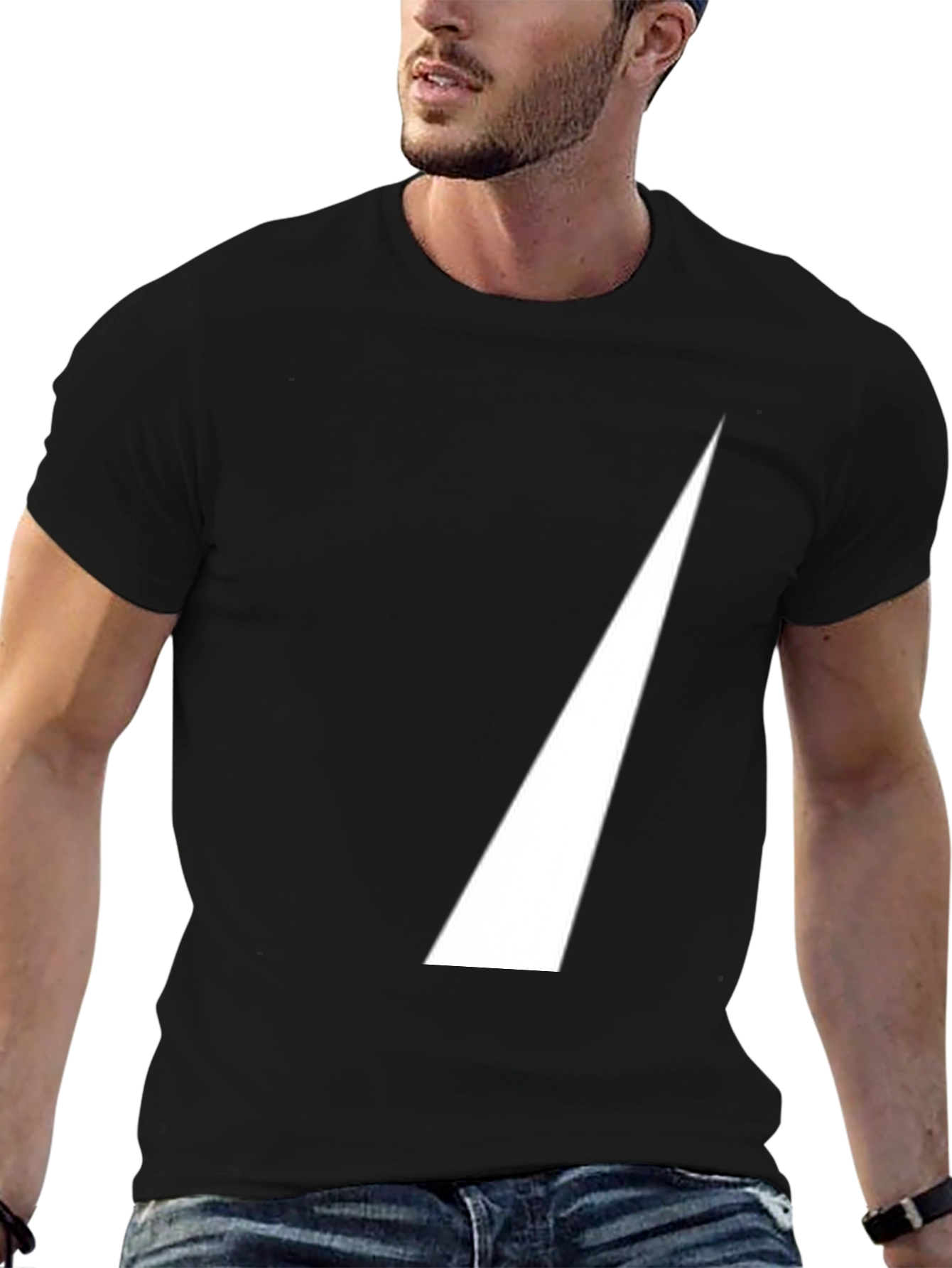 Mens Black T-Shirt with White Triangle Design