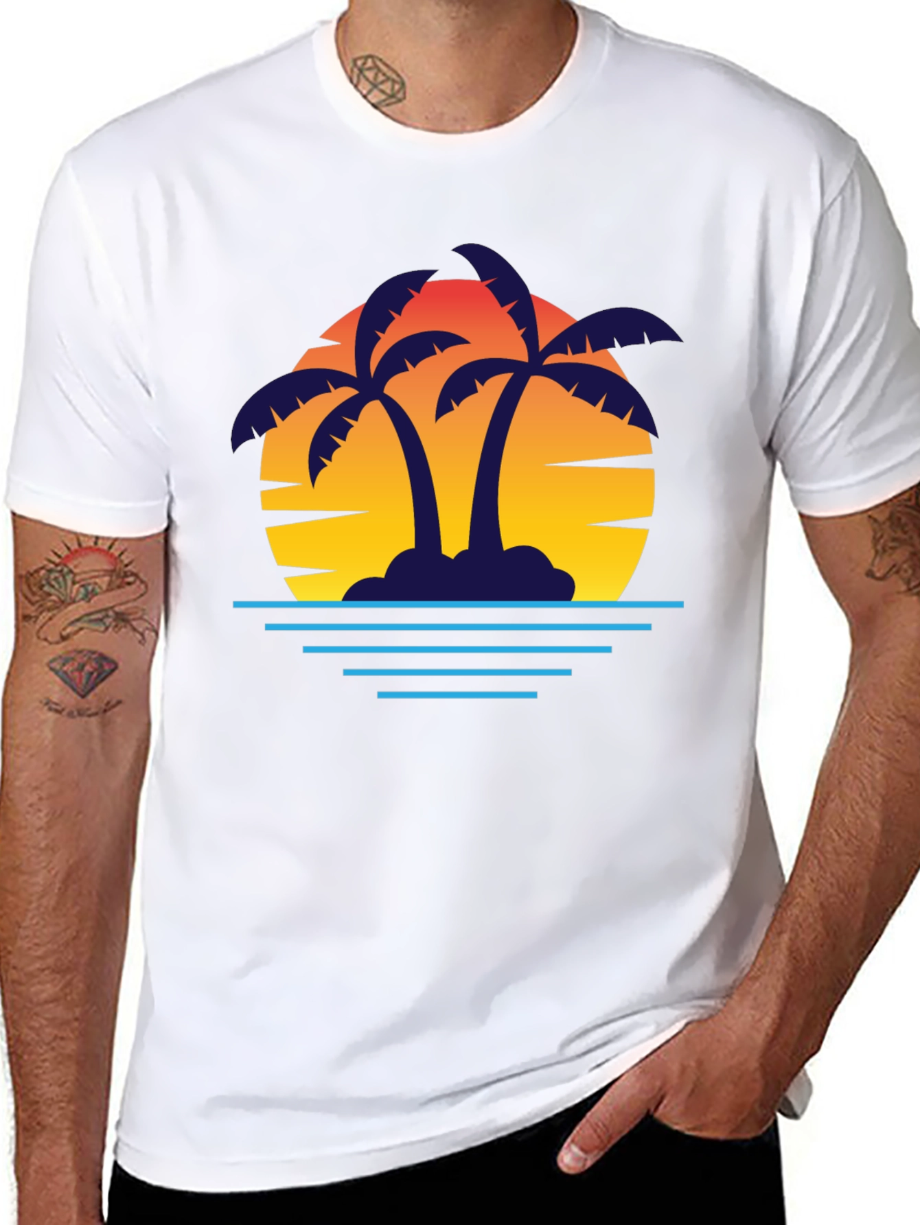 Sunset Palm T-Shirt - Black Graphic Tee