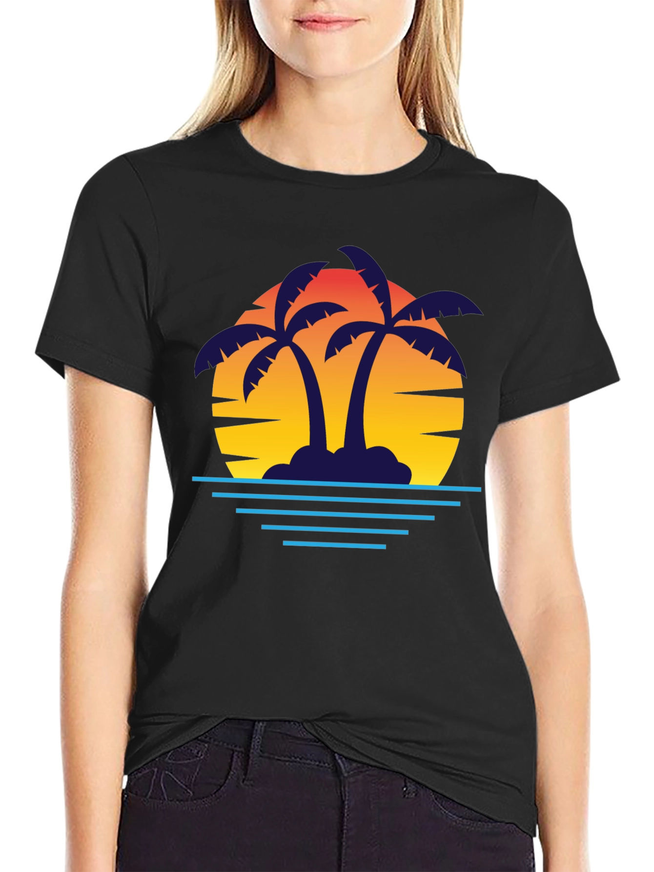 Sunset Palm T-Shirt - Black Graphic Tee
