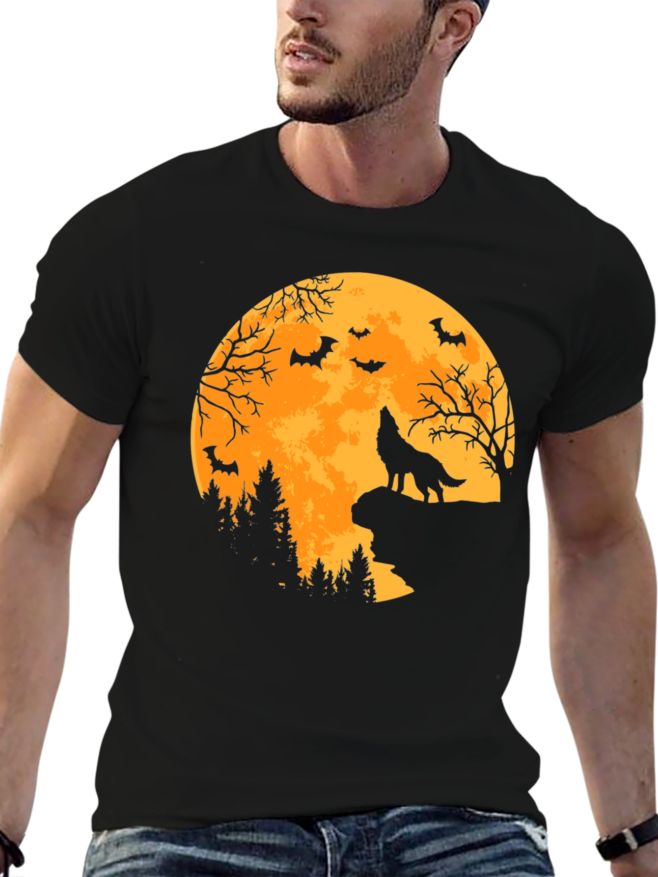 Halloween Wolf Moon Graphic T-Shirt
