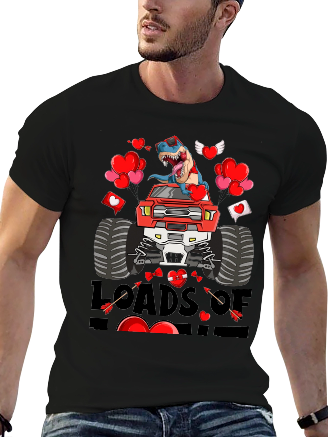 Loads of Love Dinosaur Truck Valentines Day T-Shirt