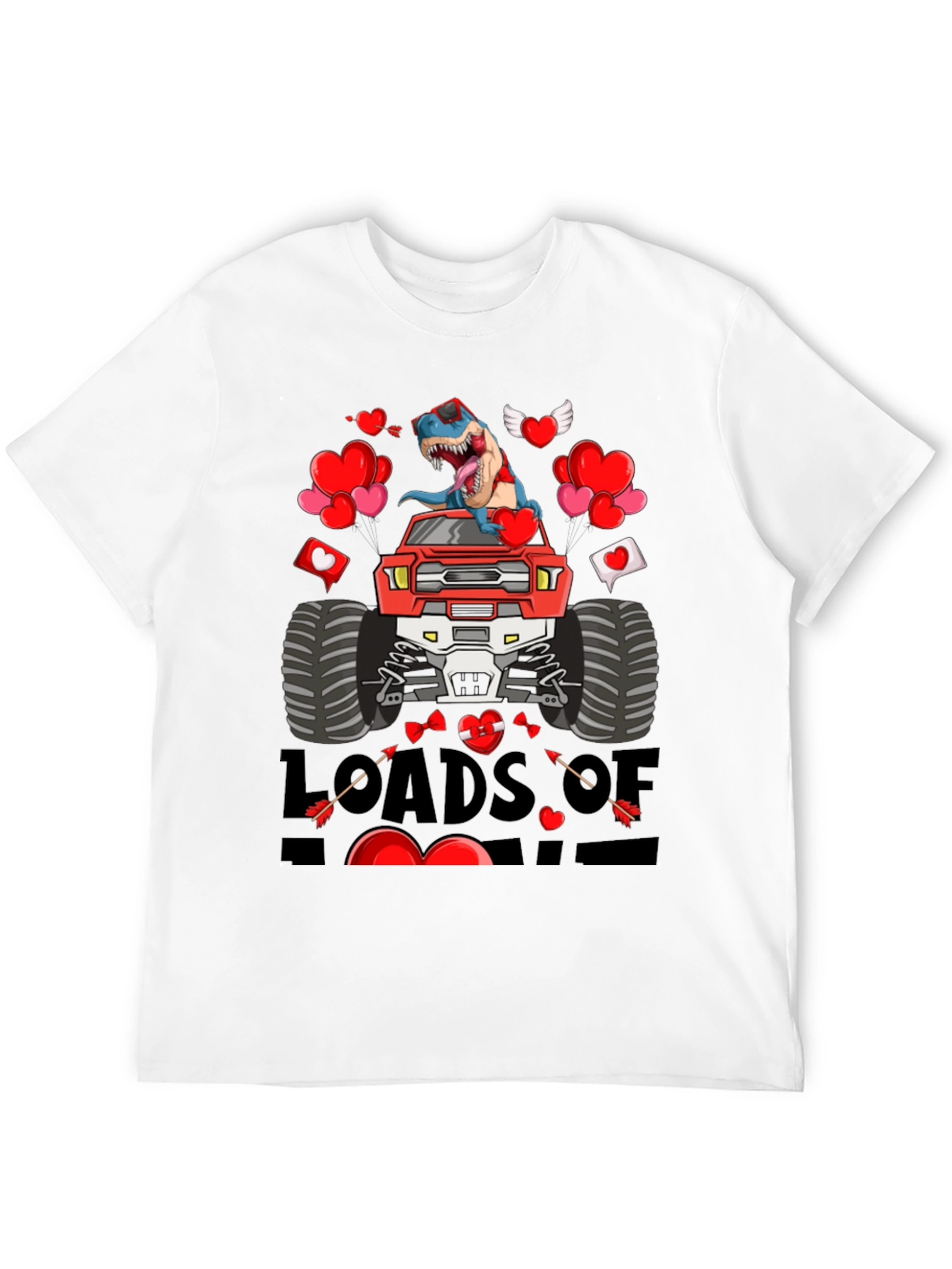 Loads of Love Dinosaur Truck Valentines Day T-Shirt